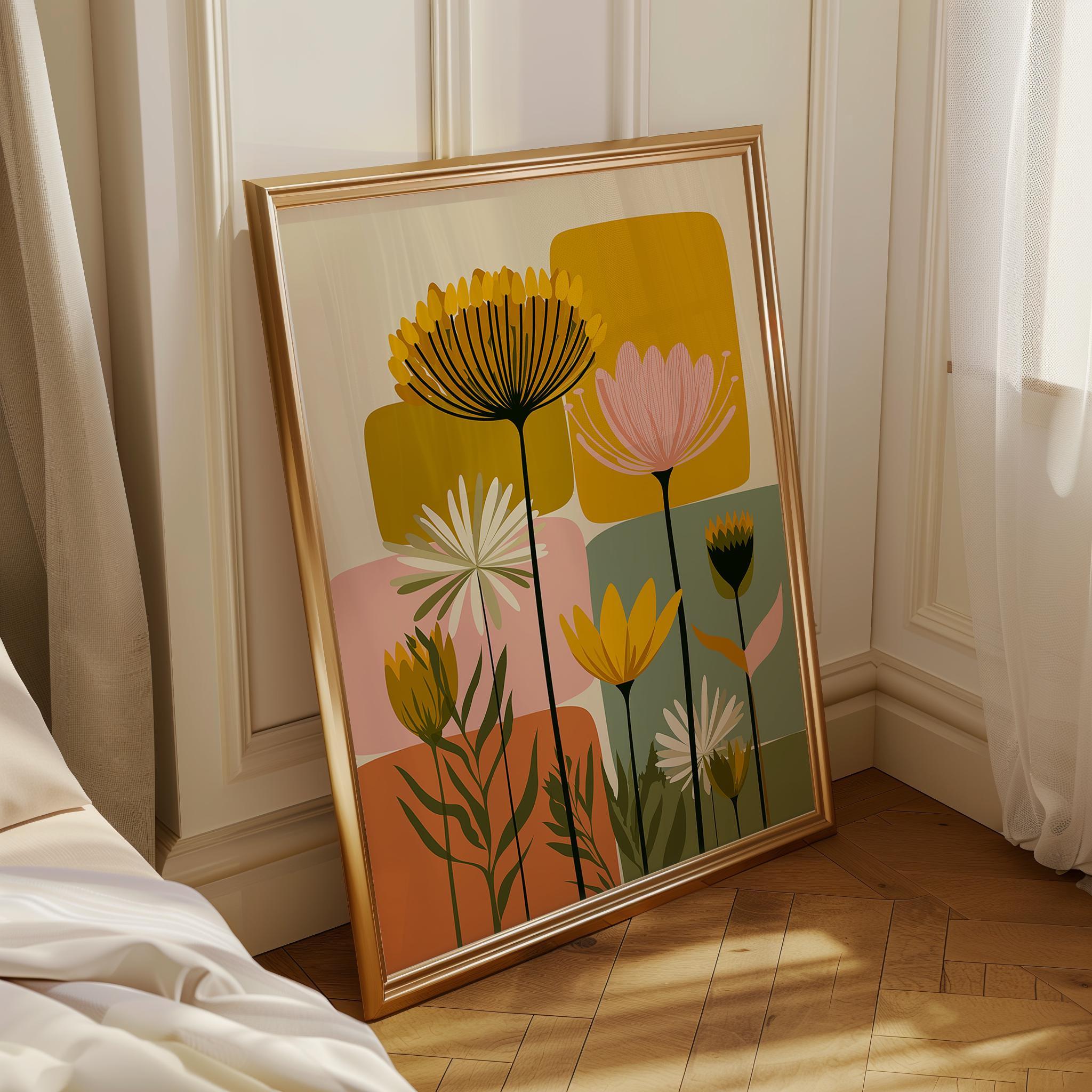 Mid Century Modern Retro Scandinavian Abstract Floral Wall Art by The Wall Art Studio - physical