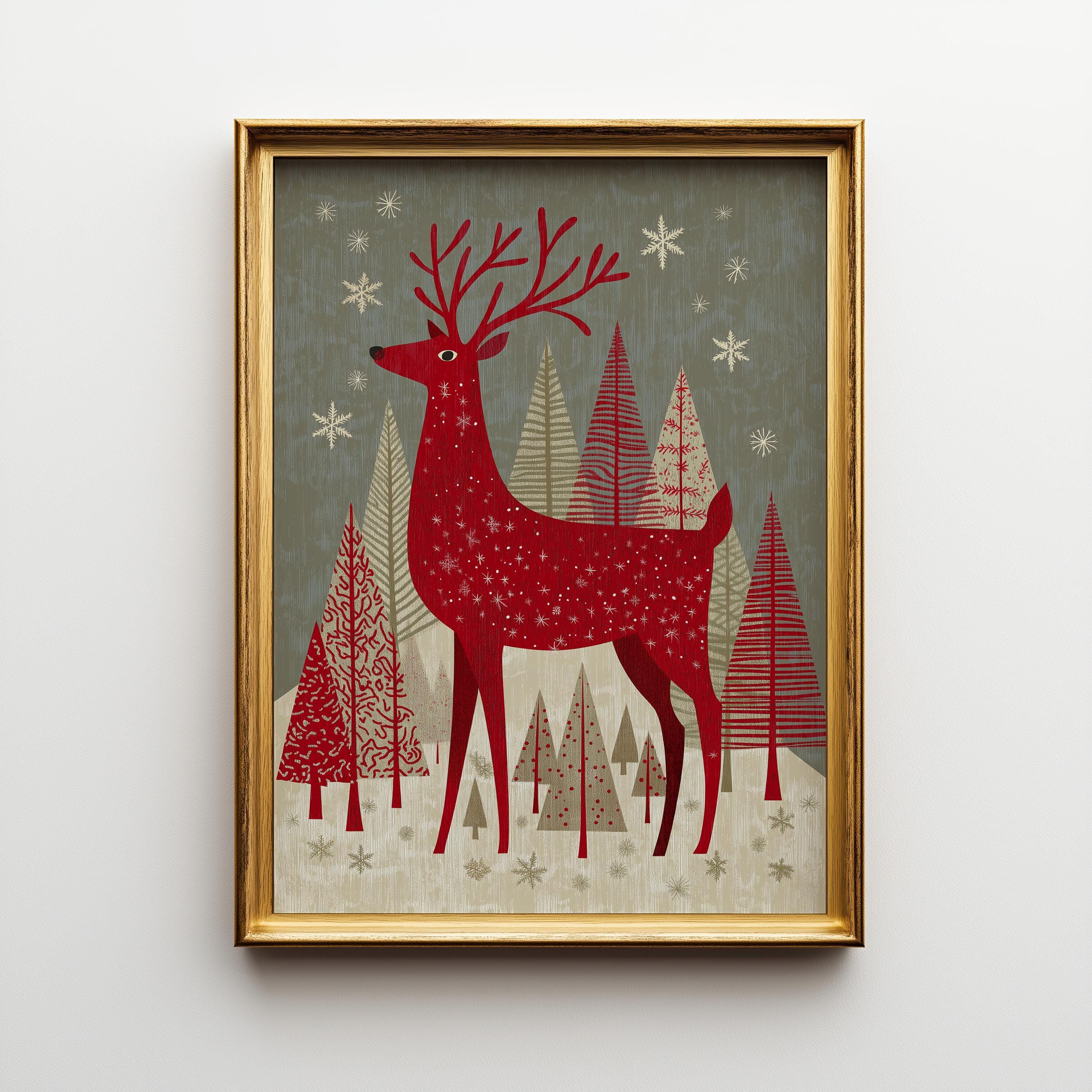 Scandinavian Christmas Nordic Reindeer Family Wall Art by The Wall Art Studio