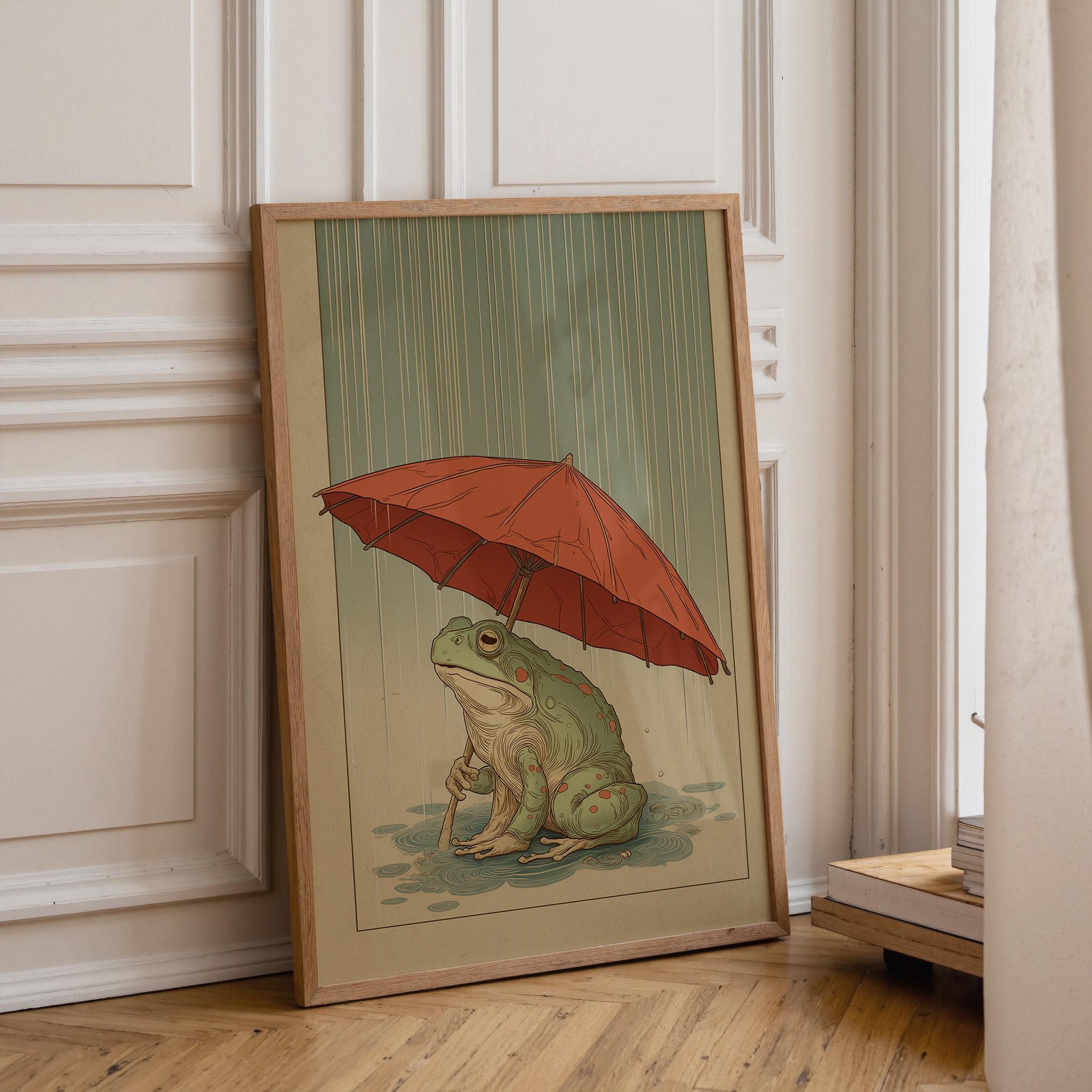 Frog With Umbrella Japanese Style Wall Art by The Wall Art Studio