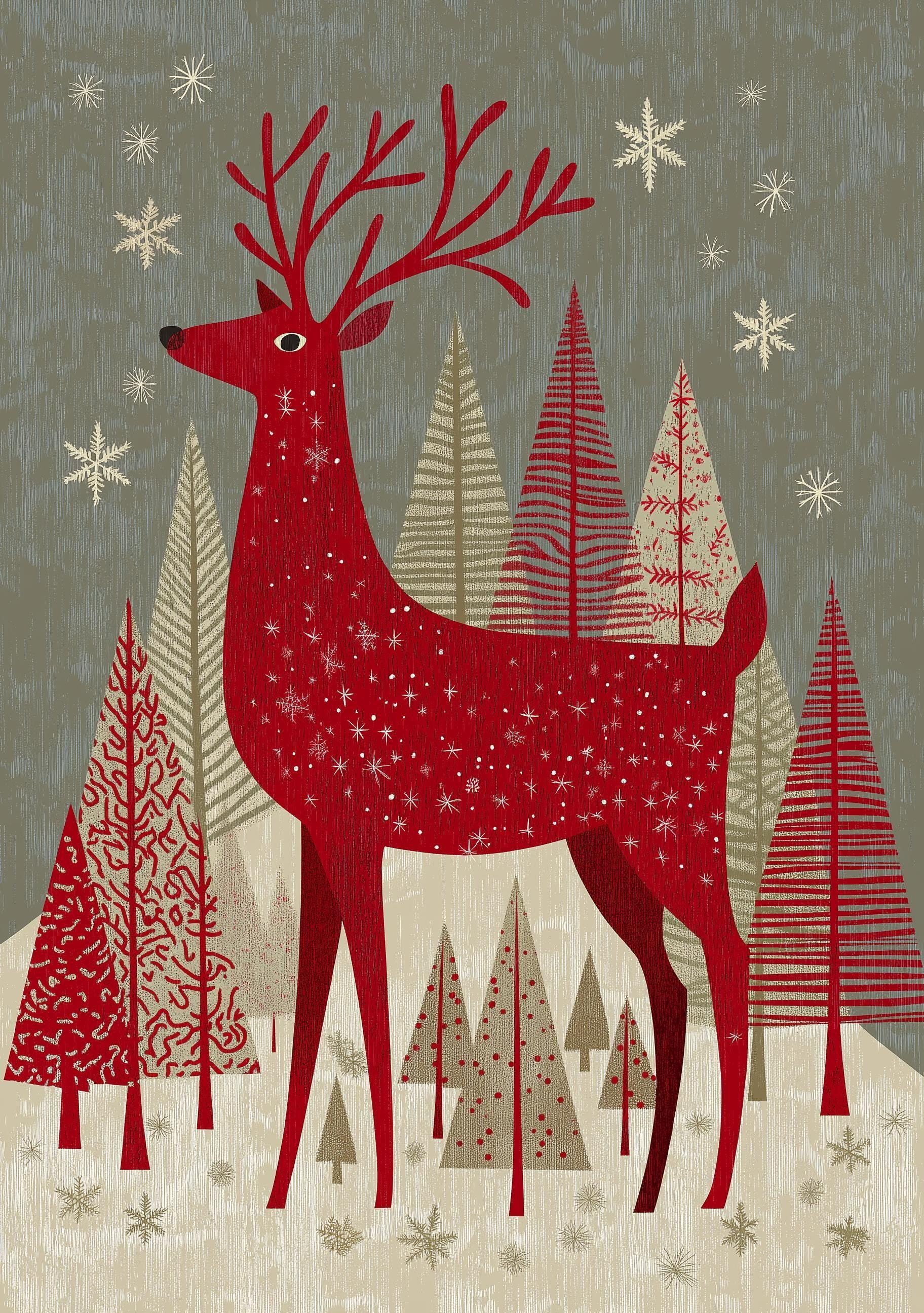 Scandinavian Christmas Nordic Reindeer Family Wall Art by The Wall Art Studio