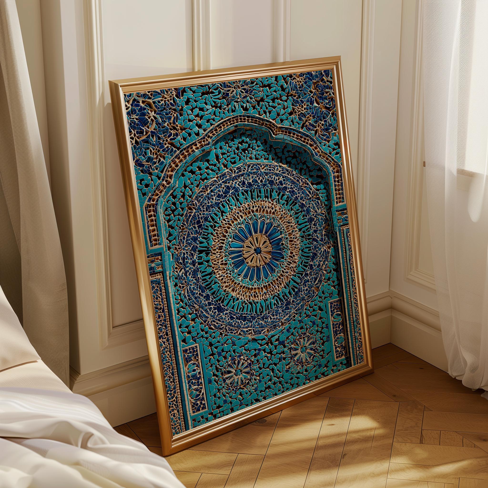 Moroccan Tile Blue Mosaic Arch Moorish Architecture Wall Art by The Wall Art Studio