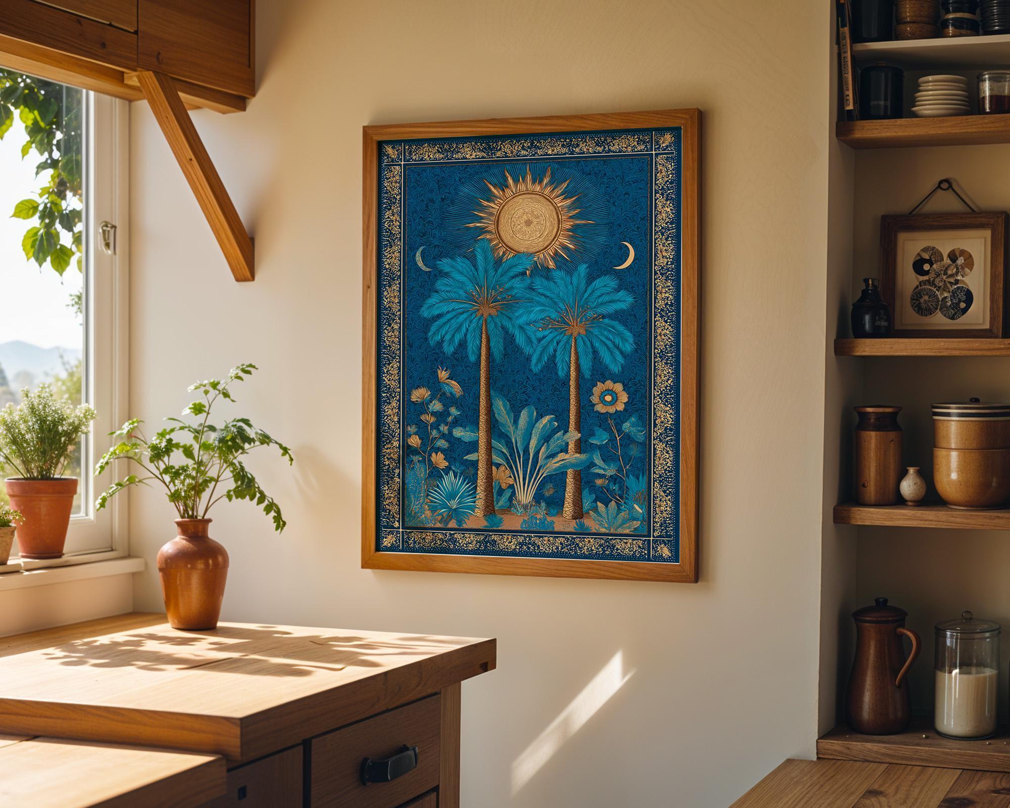 Art Nouveau Palm Tree Sun Tropical Botanical Boho Wall Art by The Wall Art Studio