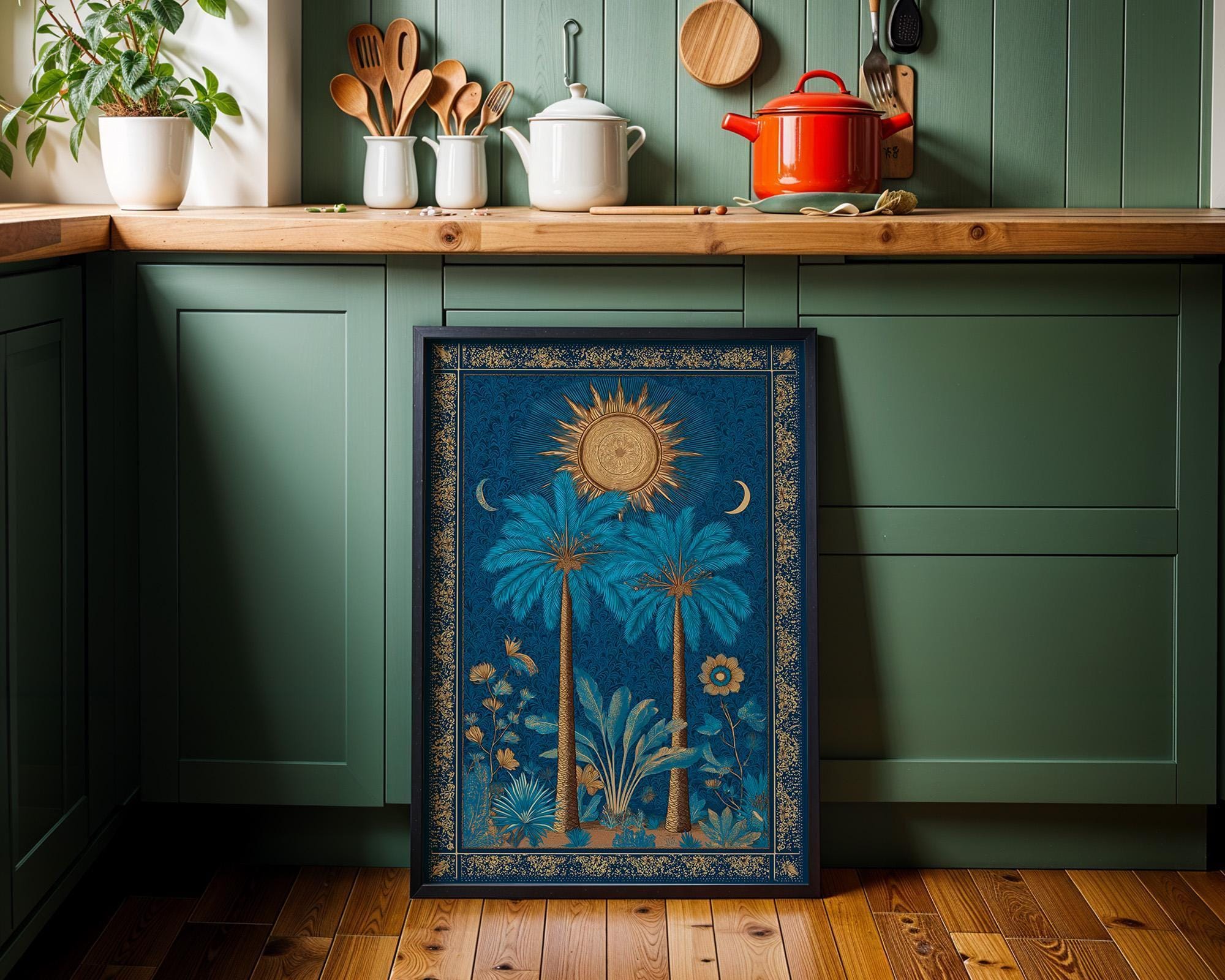 Art Nouveau Palm Tree Sun Tropical Botanical Boho Wall Art by The Wall Art Studio