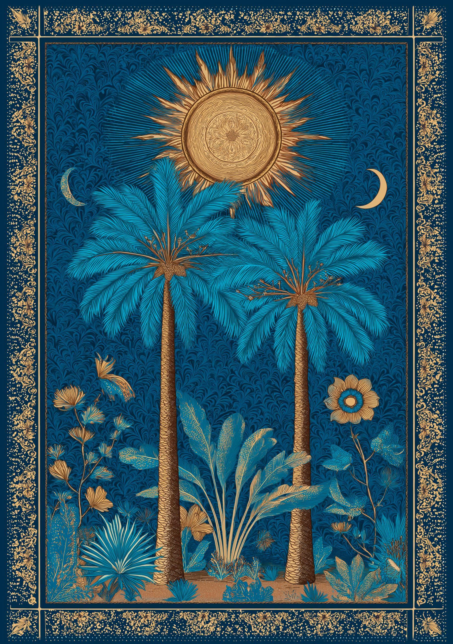 Art Nouveau Palm Tree Sun Tropical Botanical Boho Wall Art by The Wall Art Studio