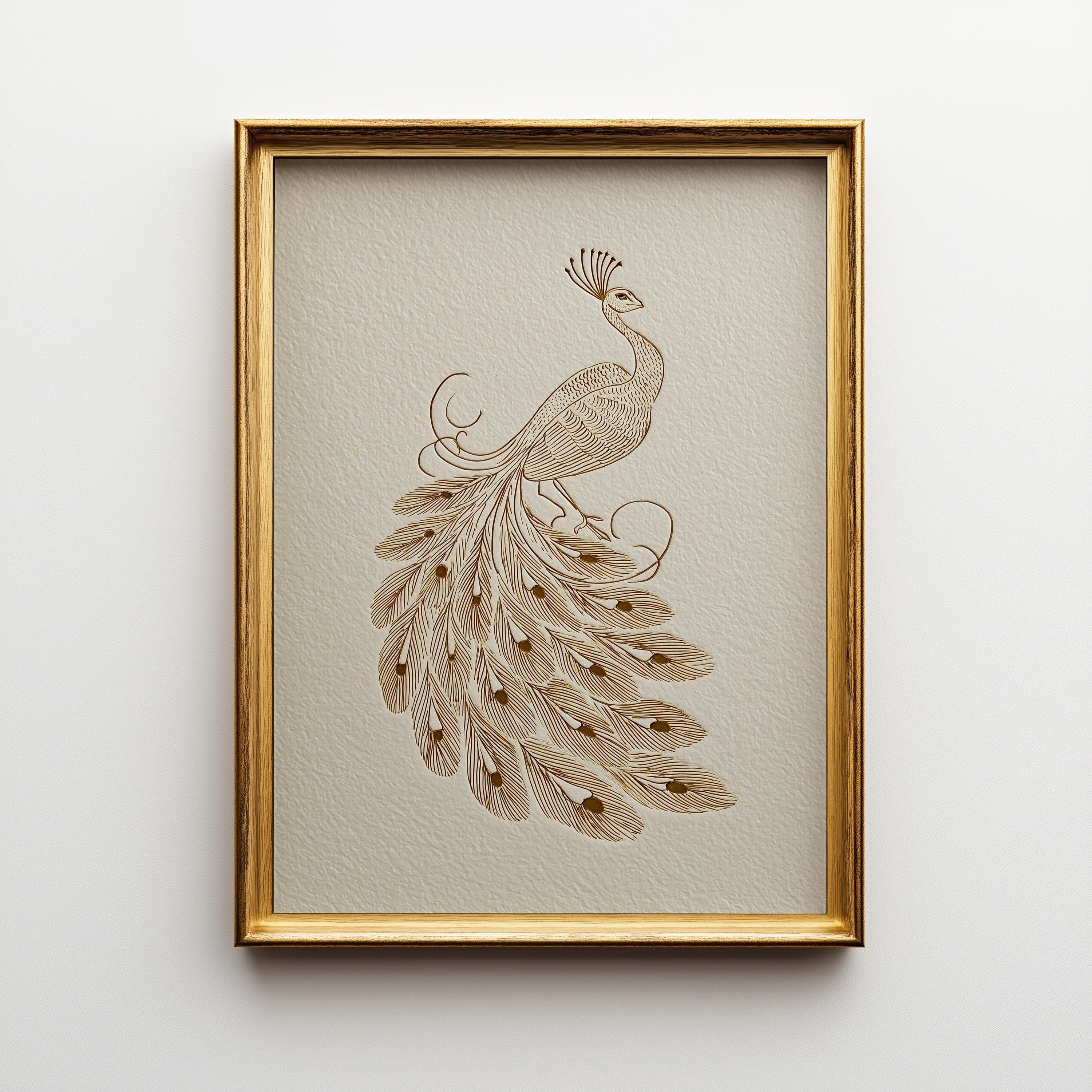 Minimalist Peacock Line Art Elegant Gold Bird Wall Art by The Wall Art Studio - physical