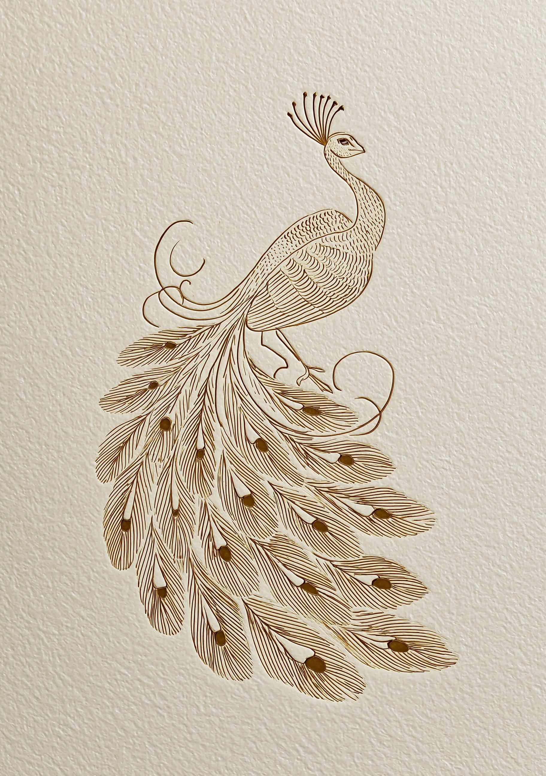 Minimalist Peacock Line Art Elegant Gold Bird Wall Art by The Wall Art Studio - physical