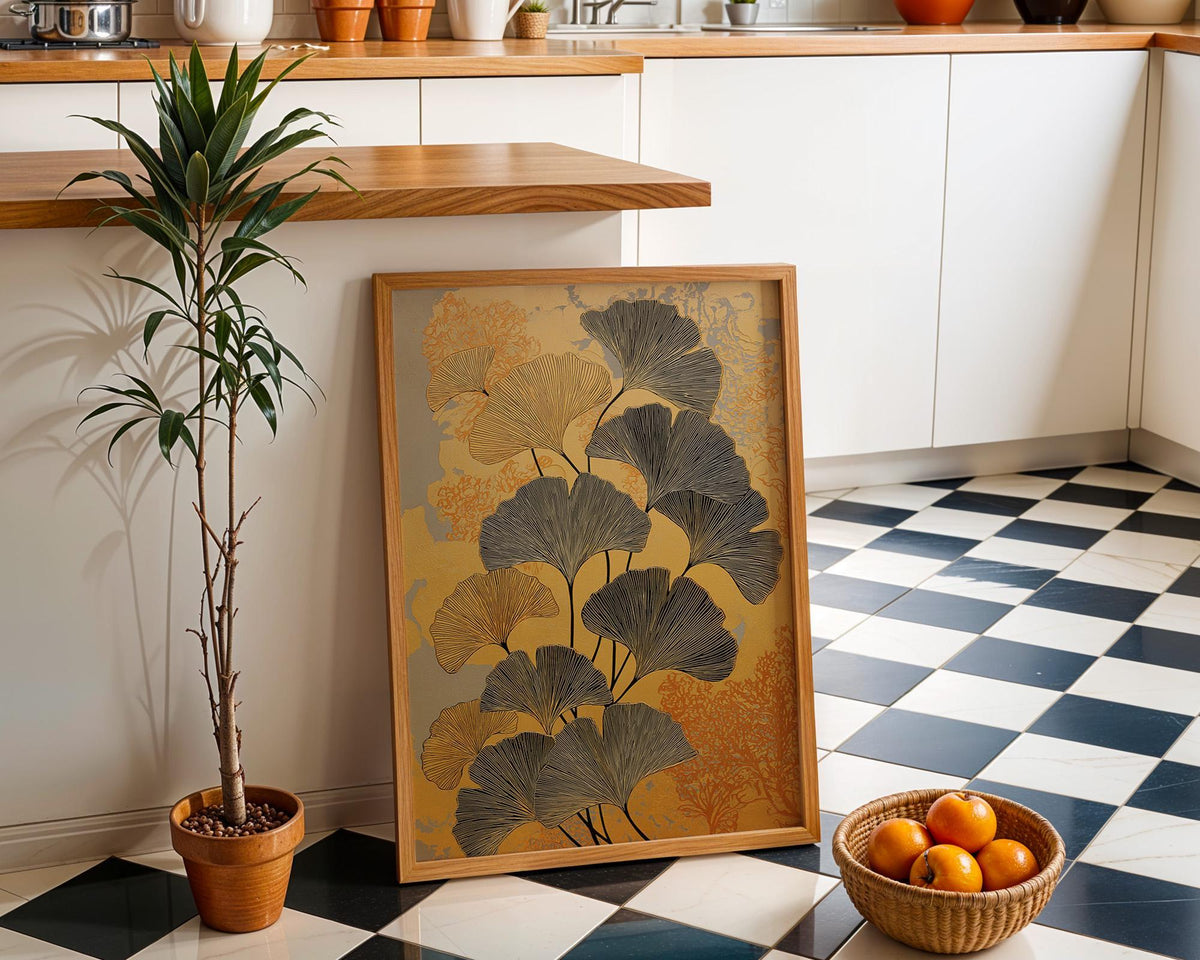 Black & Gold Ginkgo Minimalist Botanical Wall Art