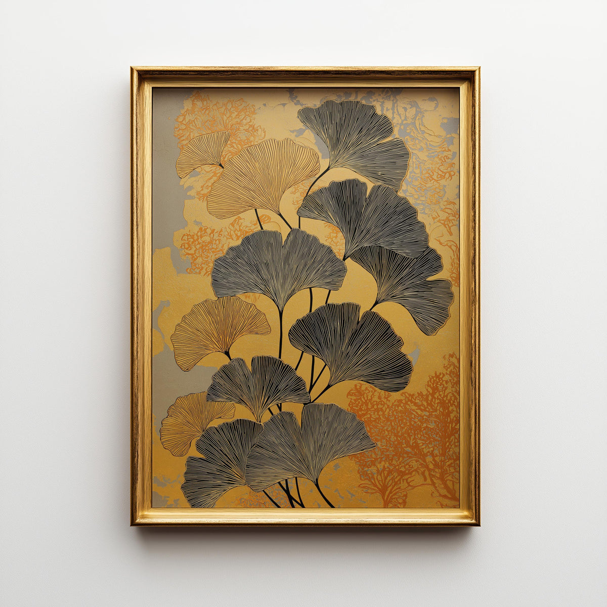 Black & Gold Ginkgo Minimalist Botanical Wall Art