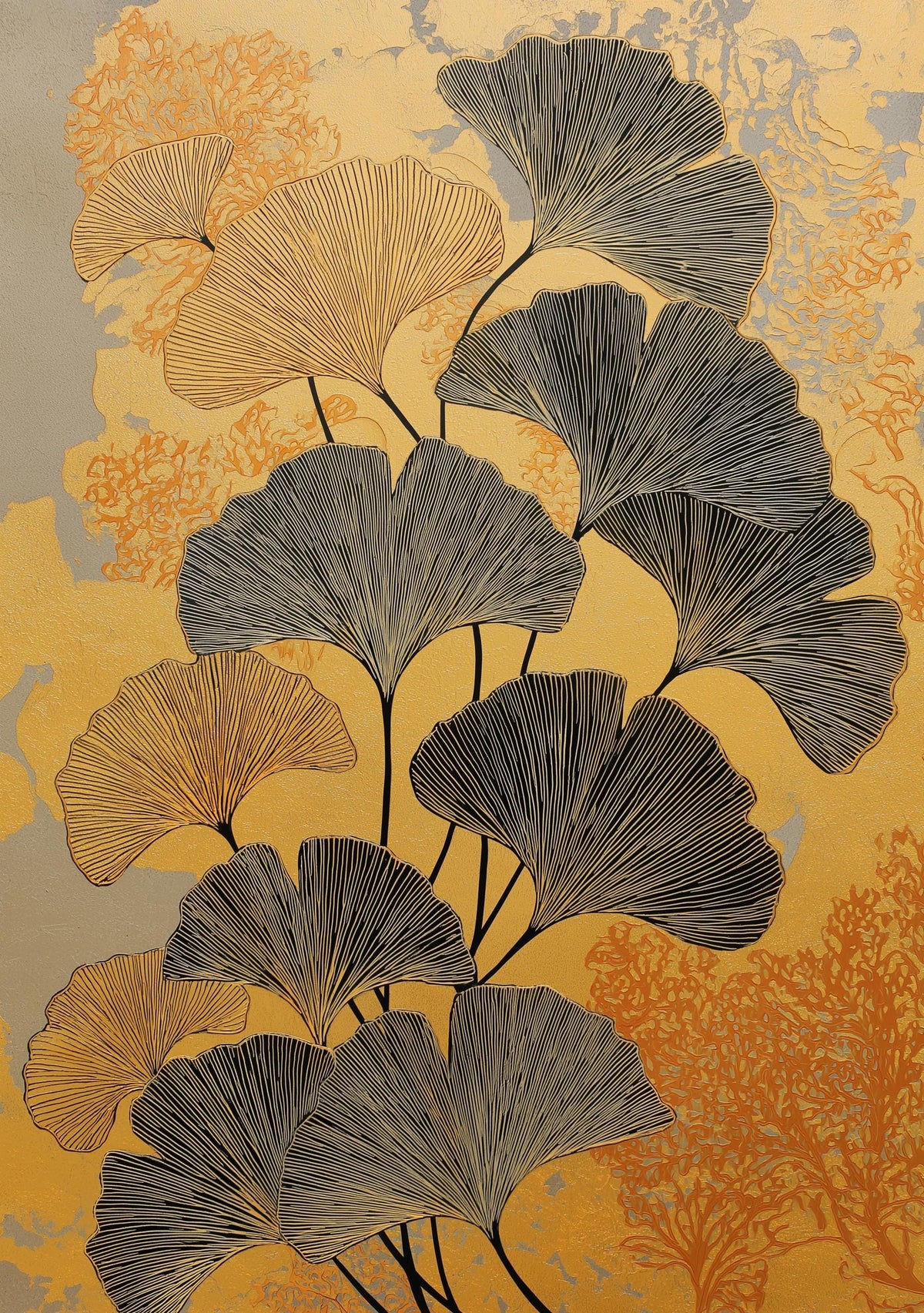 Black & Gold Ginkgo Minimalist Botanical Wall Art