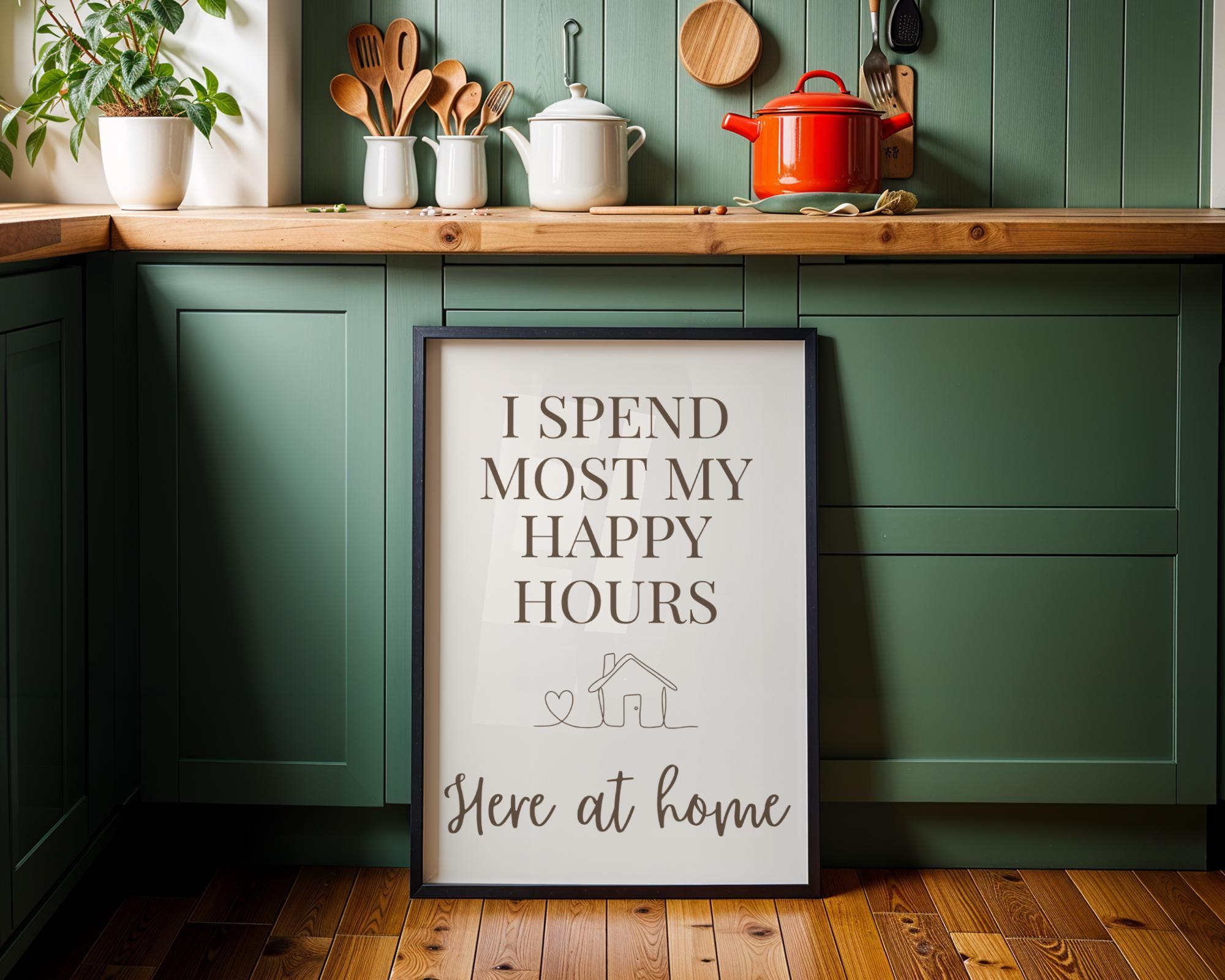 Brown Quote Wall Art "I Spend Most My Happy Hours Here at Home" by The Wall Art Studio
