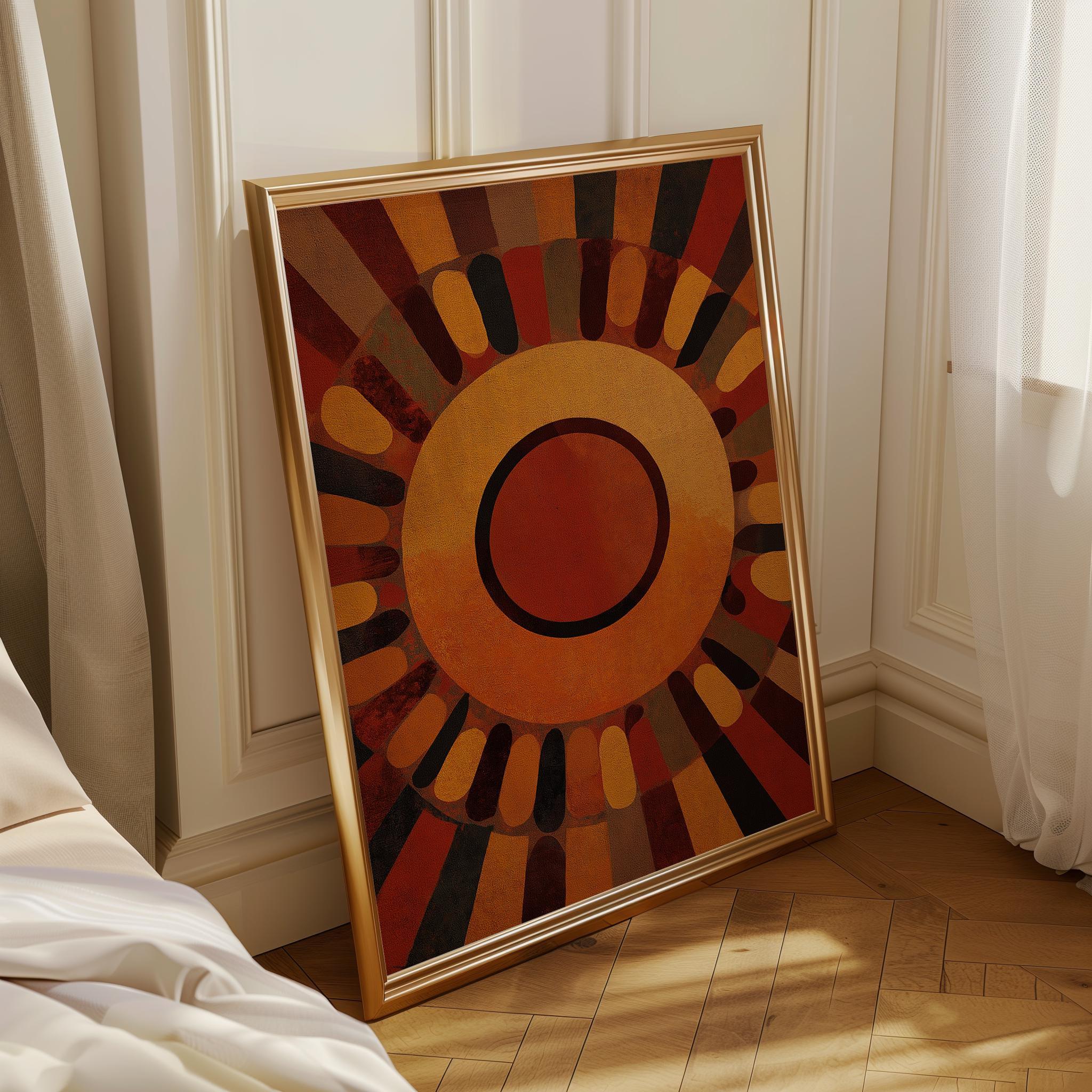 Mid Century Modern Sunburst Wall Art, Retro Geometric Sun Print, Burnt Orange Abstract Poster, Bauhaus Style Artwork, MCM Décor