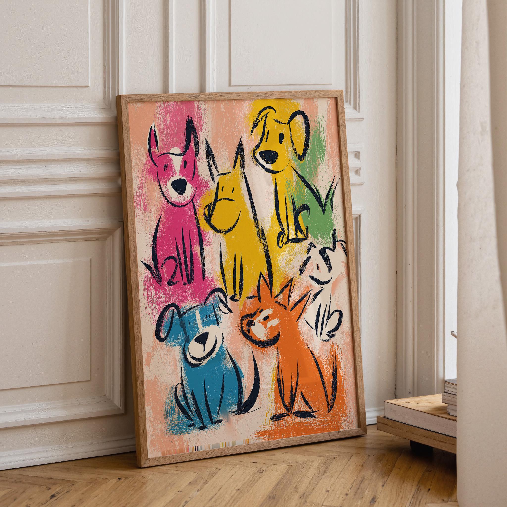 Colorful Dog Kids Animal Nursery Crayon Style Puppy Wall Art by The Wall Art Studio