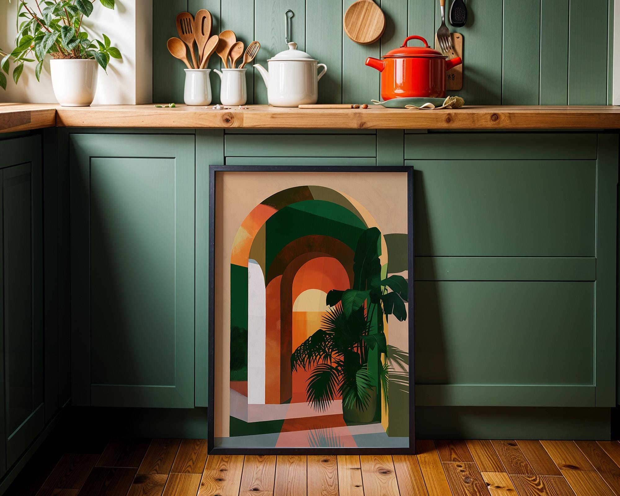 Tropical Botanical Geometric Neo Deco Arch Wall Art by The Wall Art Studio