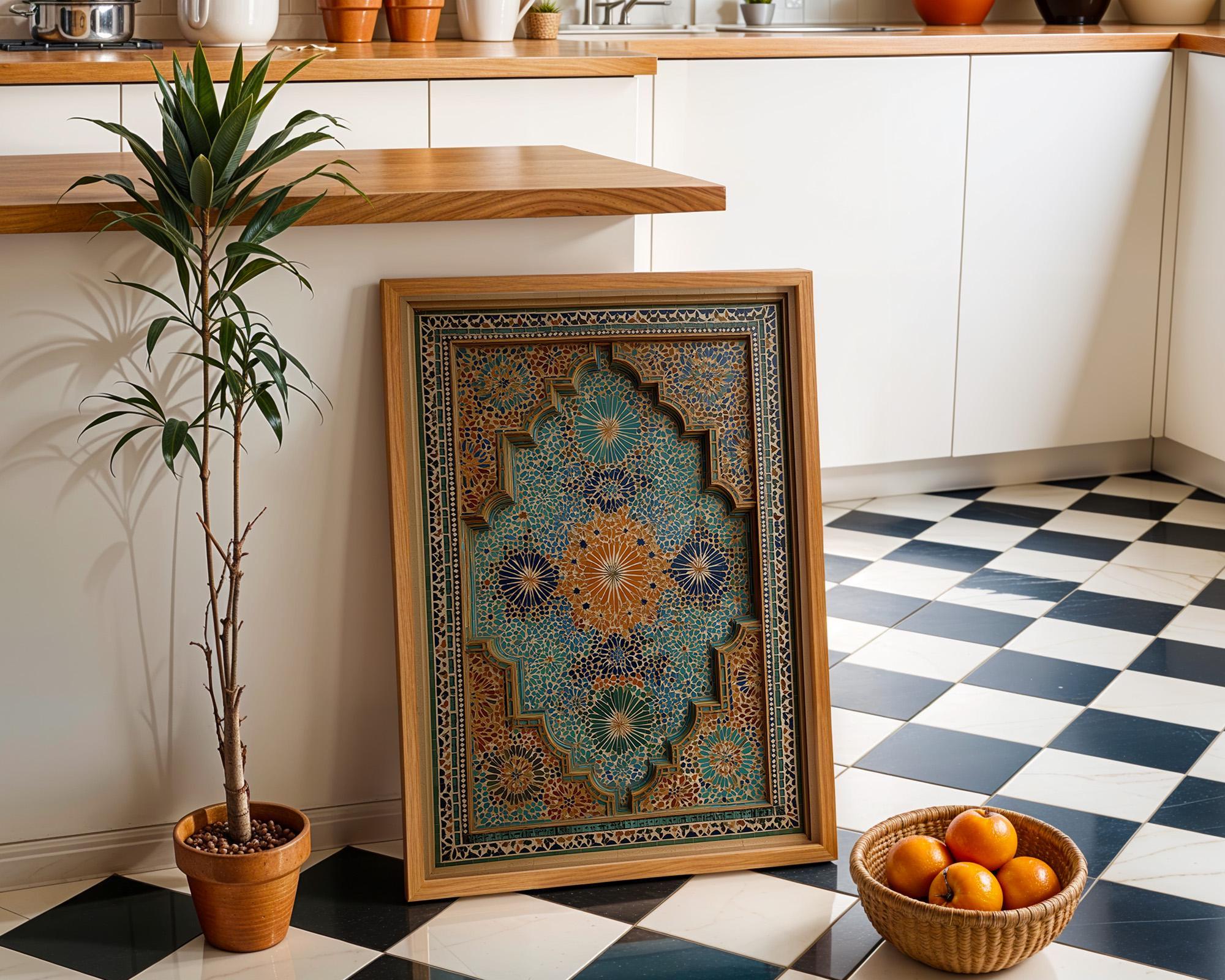 Moroccan Mosaic Arch Teal & Gold Islamic Geometric Wall Art by The Wall Art Studio
