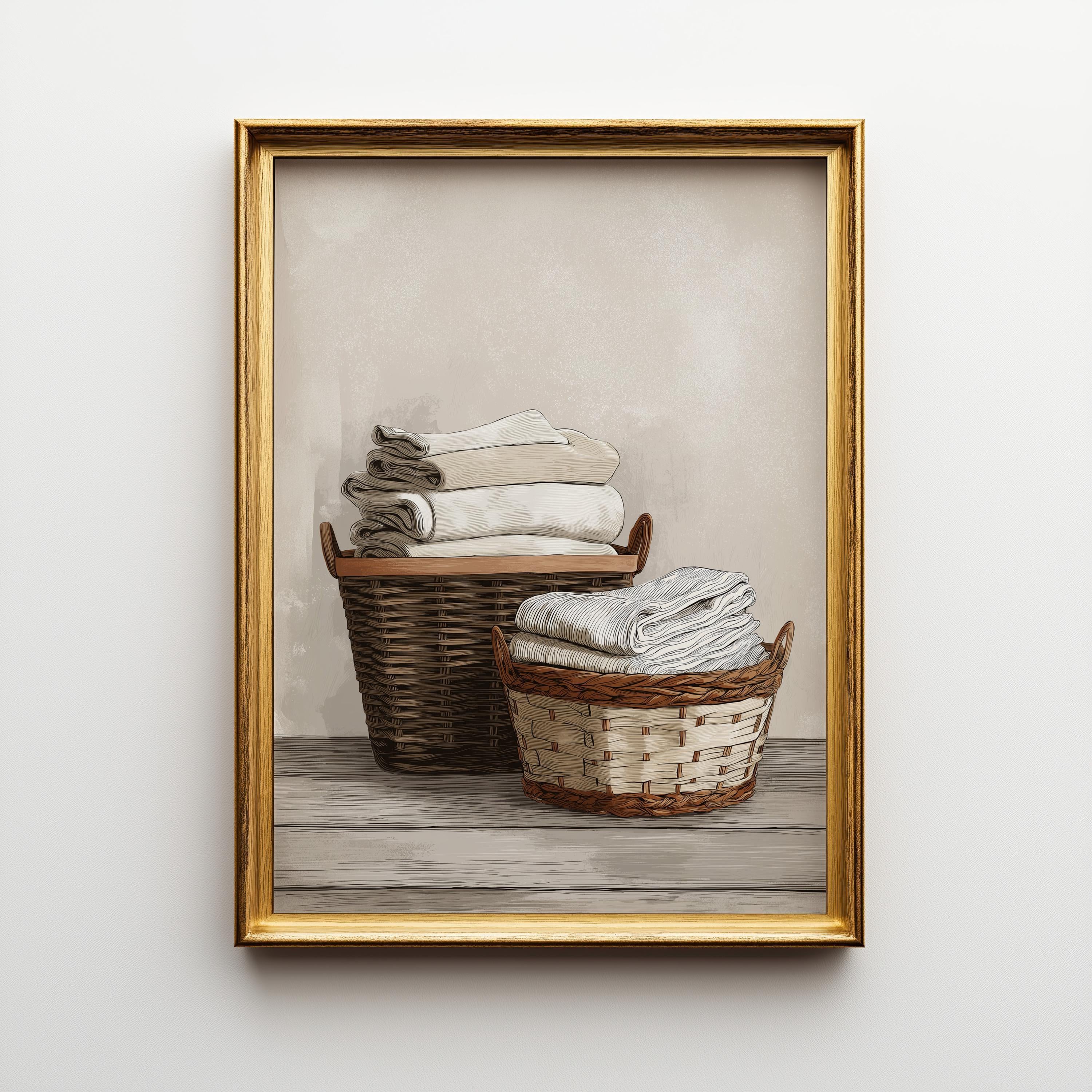 Neutral Laundry Room Rustic Farmhouse Woven Baskets Wall Art