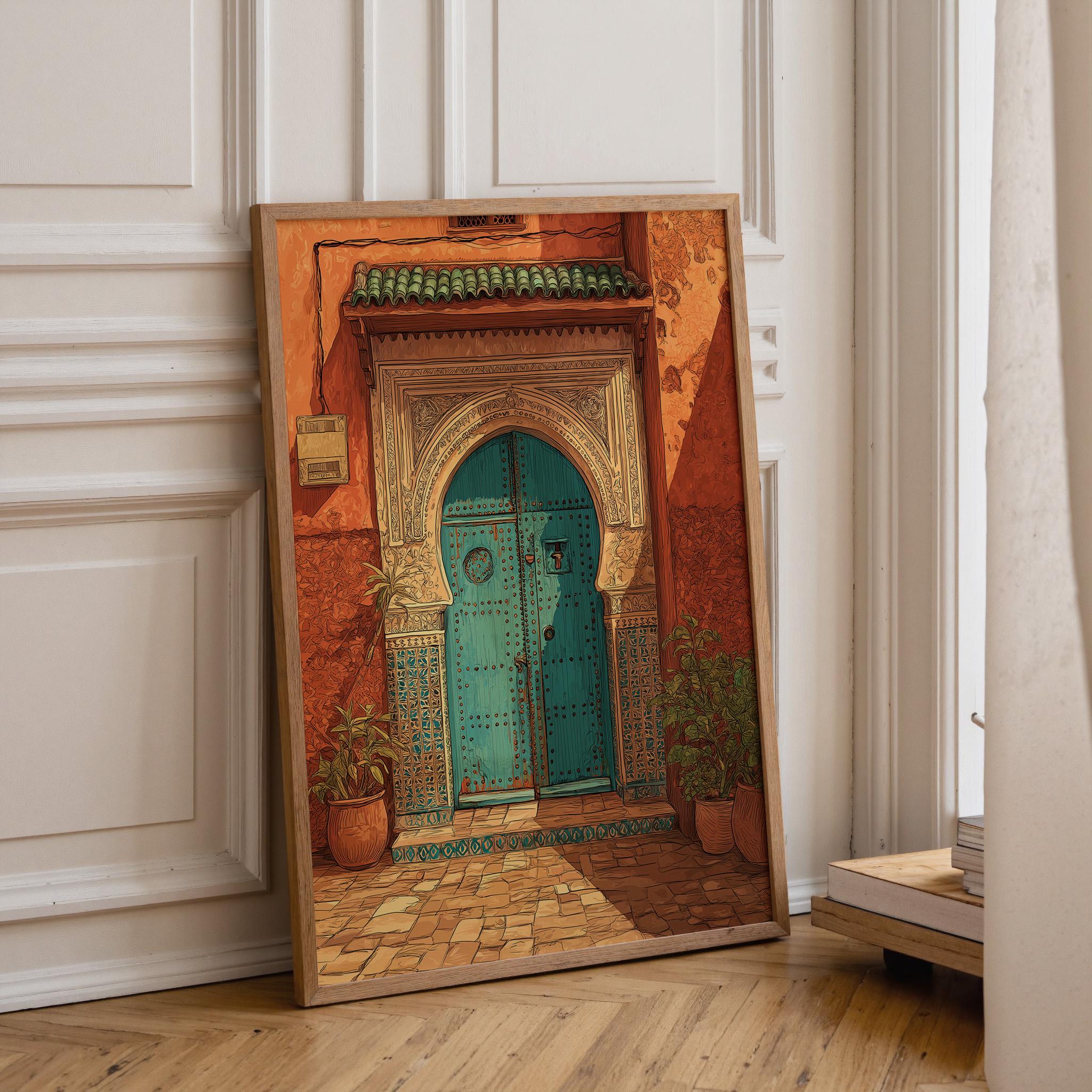 Moroccan Teal Door Marrakech Architecture Wall Art by The Wall Art Studio