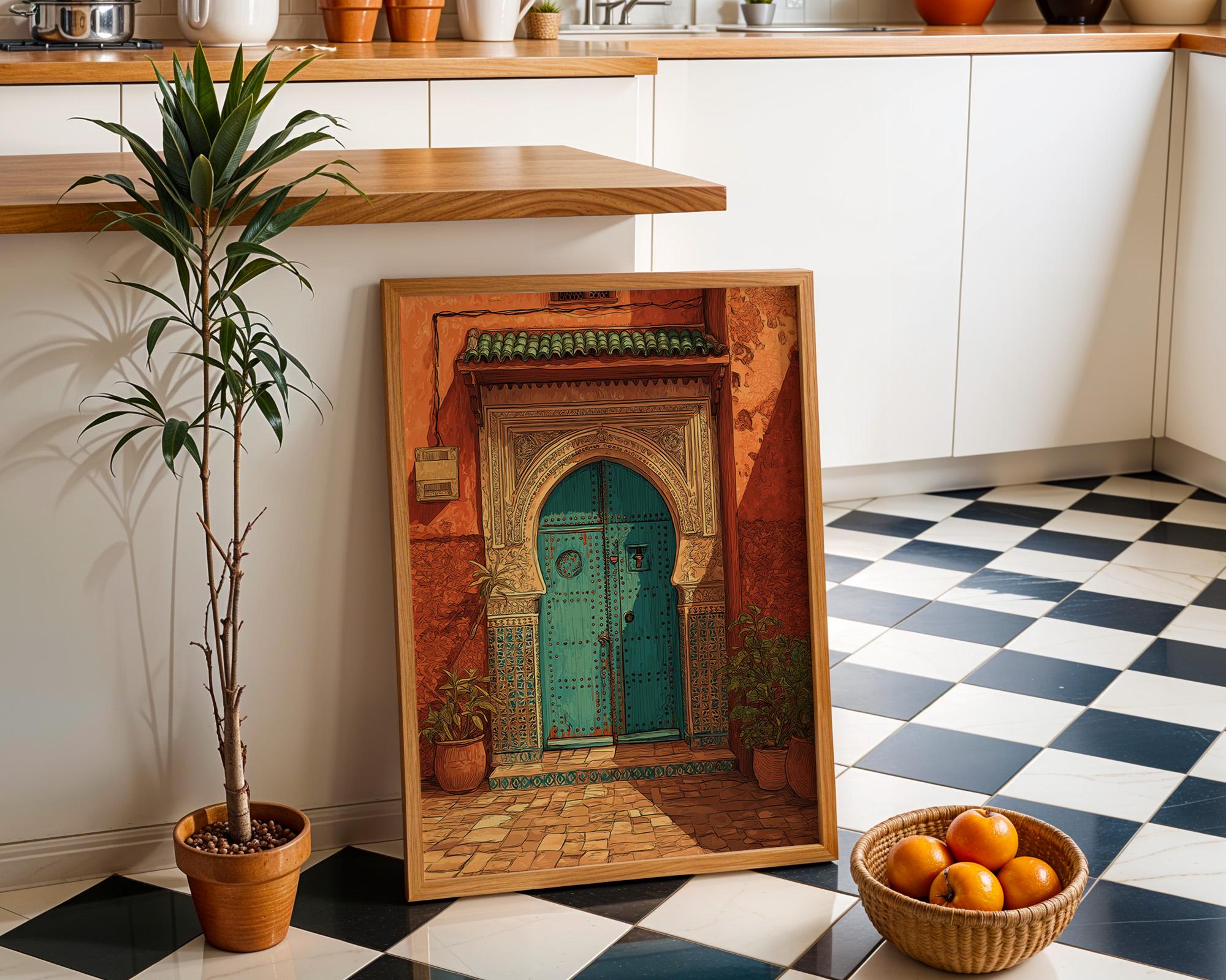Moroccan Teal Door Marrakech Architecture Wall Art by The Wall Art Studio