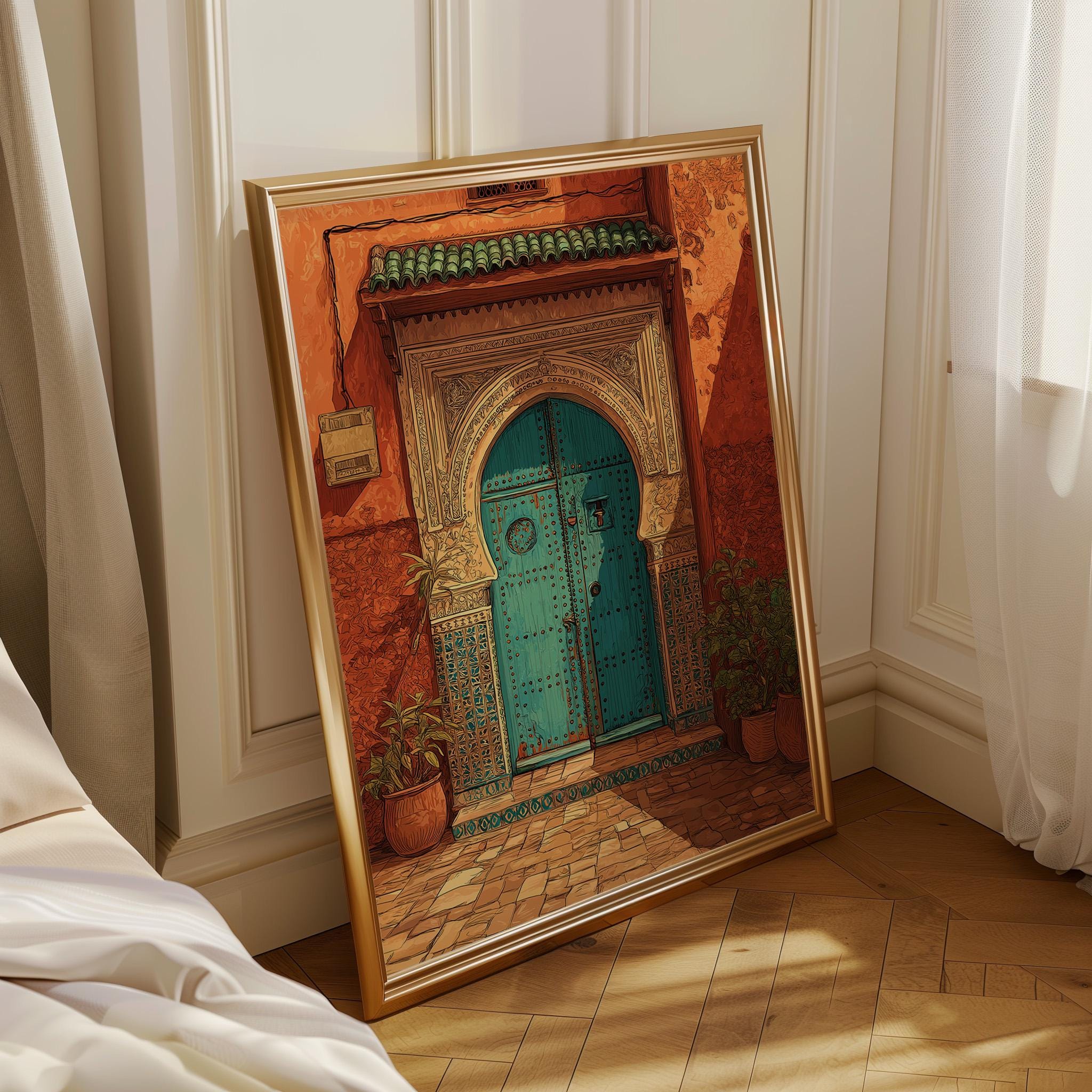 Moroccan Teal Door Marrakech Architecture Wall Art by The Wall Art Studio