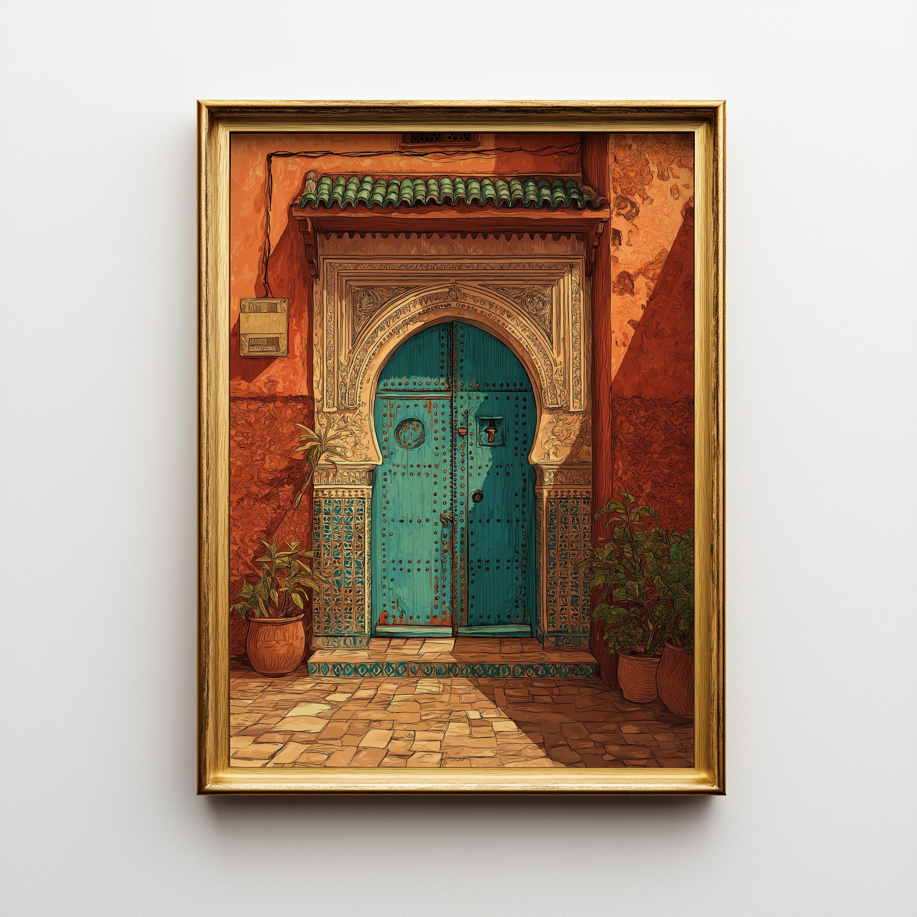 Moroccan Teal Door Marrakech Architecture Wall Art by The Wall Art Studio
