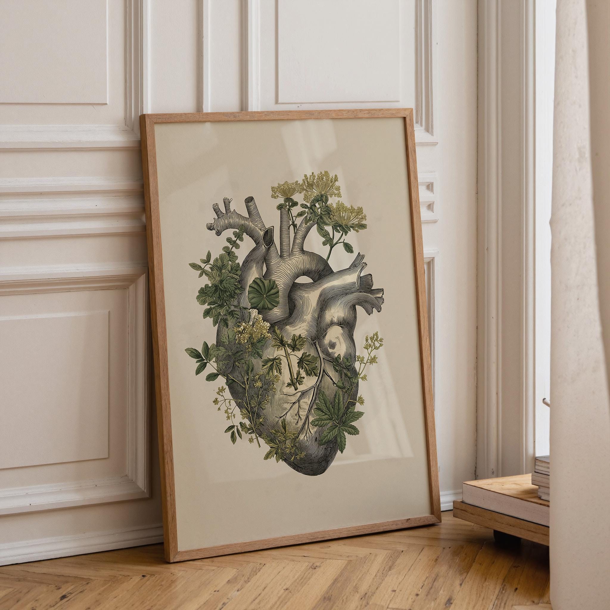 Botanical Anatomical Heart Vintage Medical Illustration Wall Art