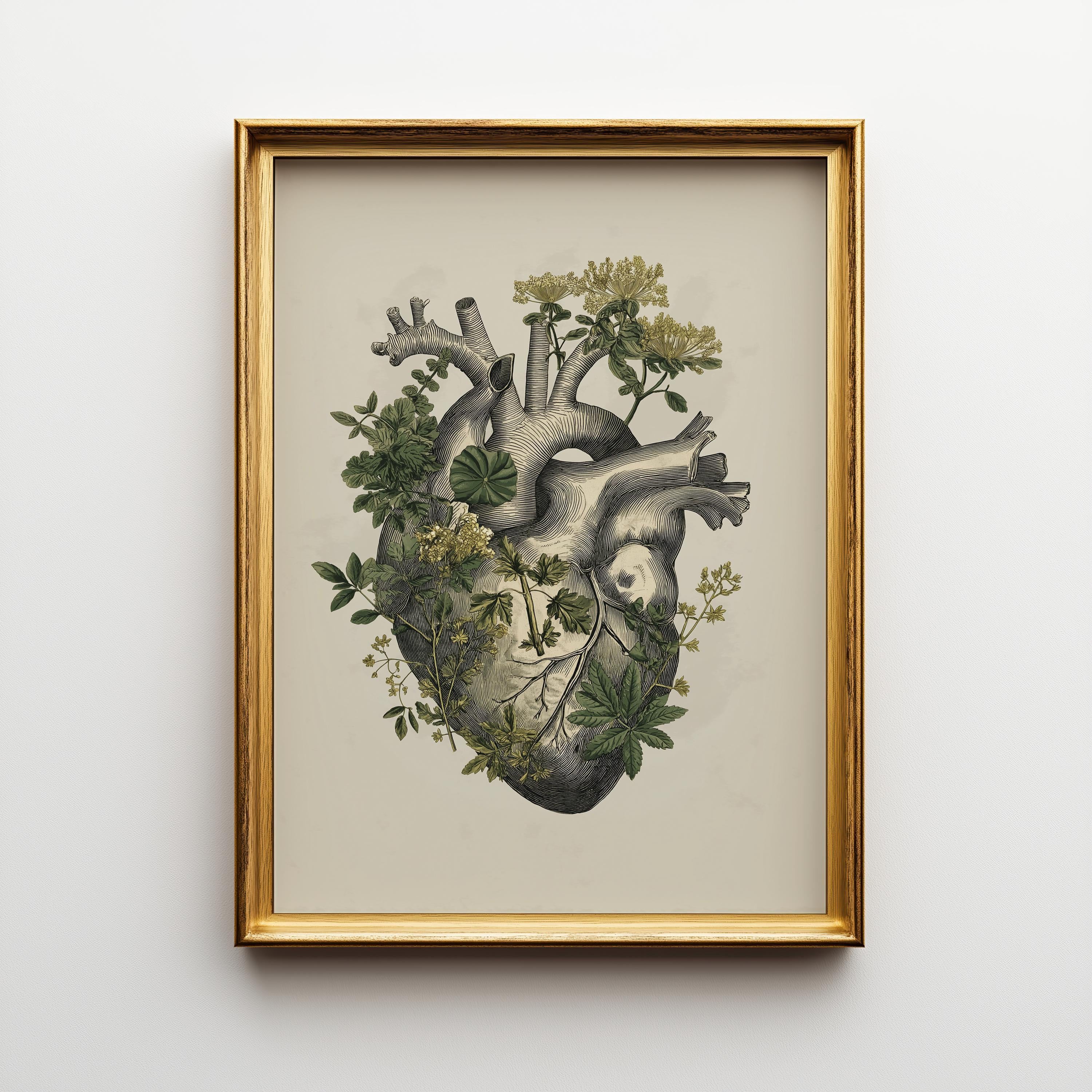 Botanical Anatomical Heart Vintage Medical Illustration Wall Art