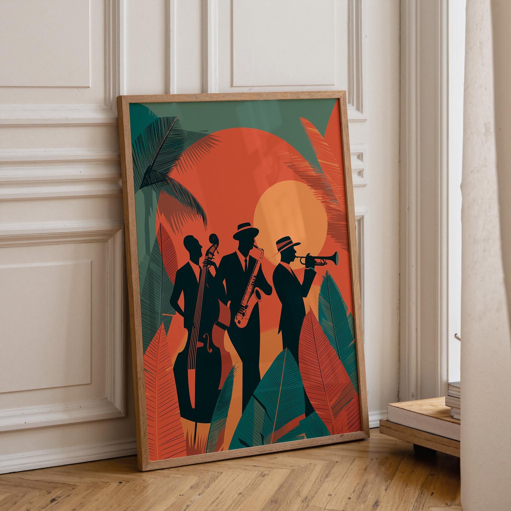Art Deco Jazz Band Tropical Mid Century Modern Wall Art by The Wall Art Studio