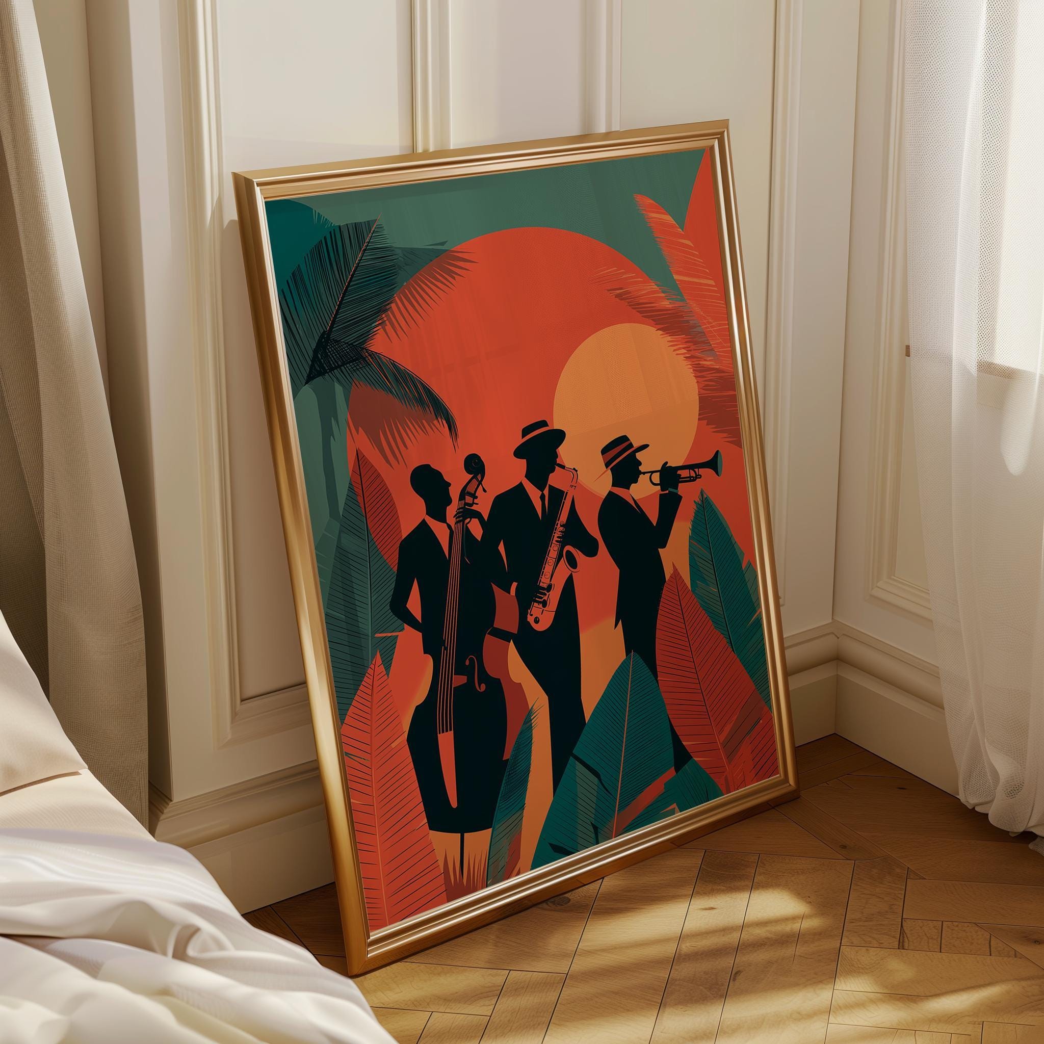 Art Deco Jazz Band Tropical Mid Century Modern Wall Art by The Wall Art Studio