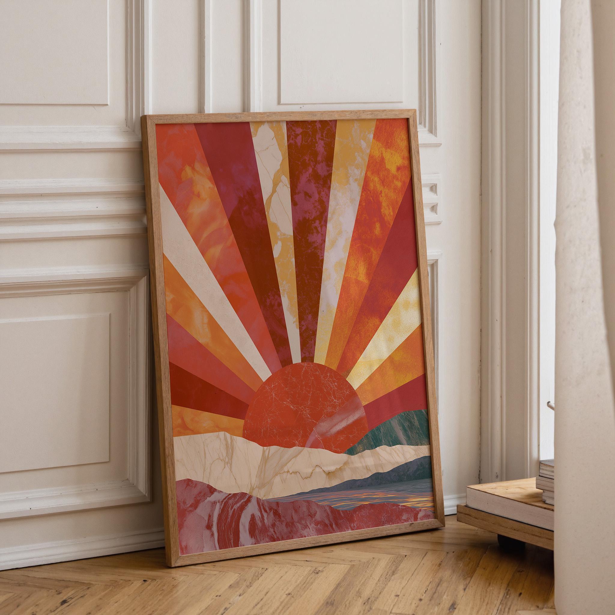Art Deco Sunburst Landscape Neo Deco Sunrise Wall Art by The Wall Art Studio