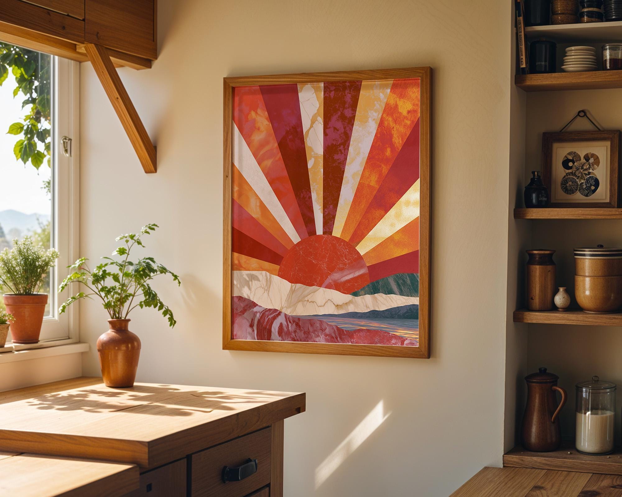 Art Deco Sunburst Landscape Neo Deco Sunrise Wall Art by The Wall Art Studio