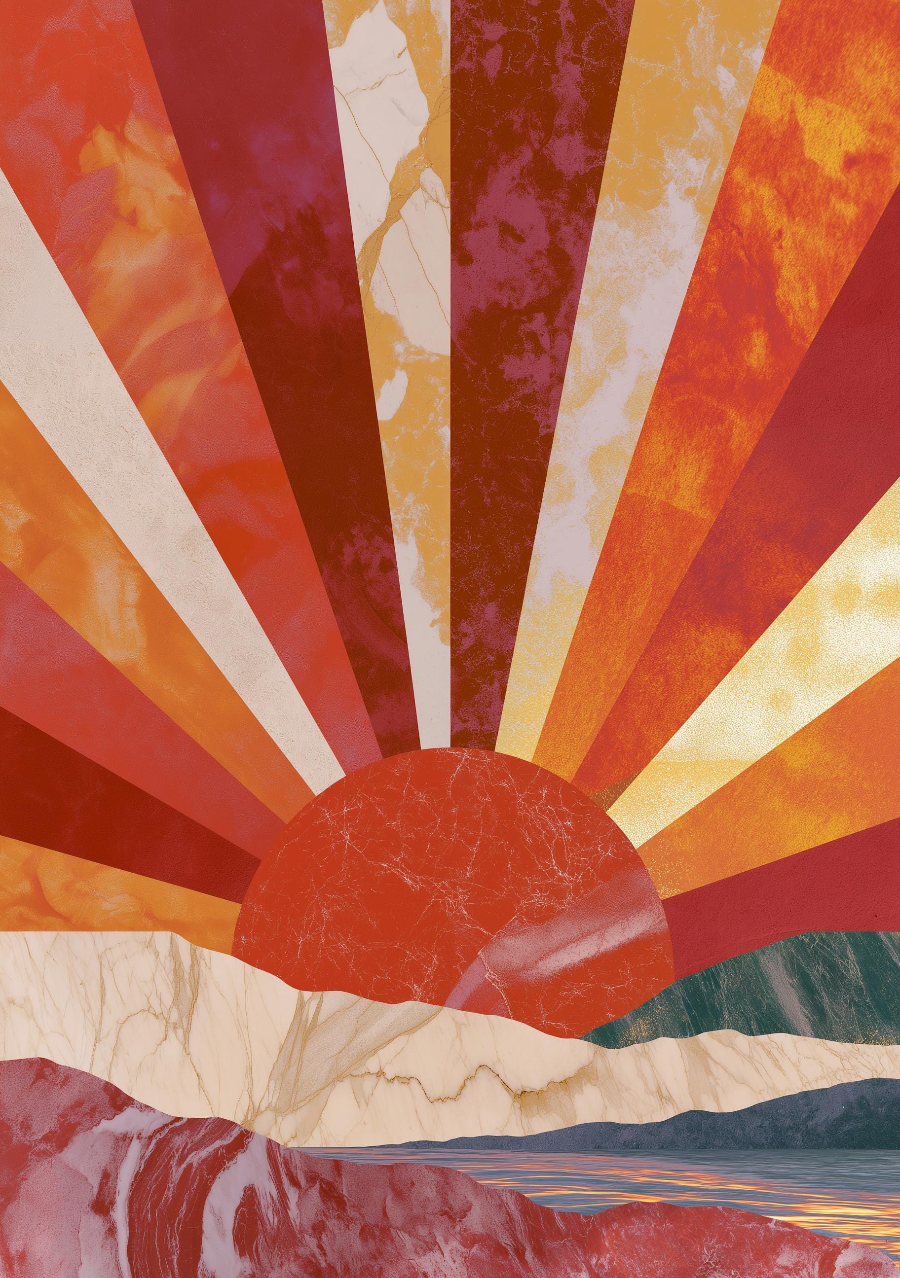 Art Deco Sunburst Landscape Neo Deco Sunrise Wall Art by The Wall Art Studio
