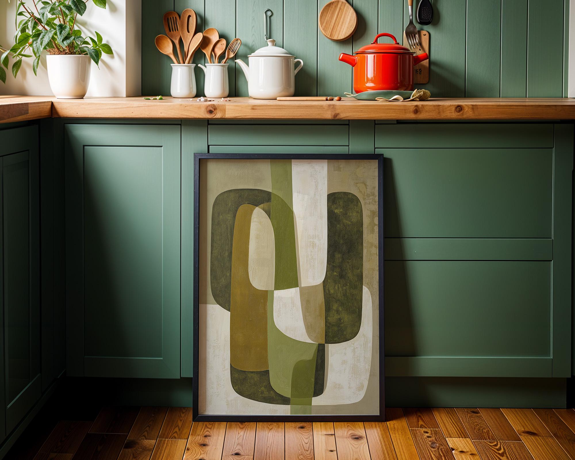 Olive Green Mid Century Modern Geometric Retro Abstract Scandinavian Wall Art by The Wall Art Studio - physical