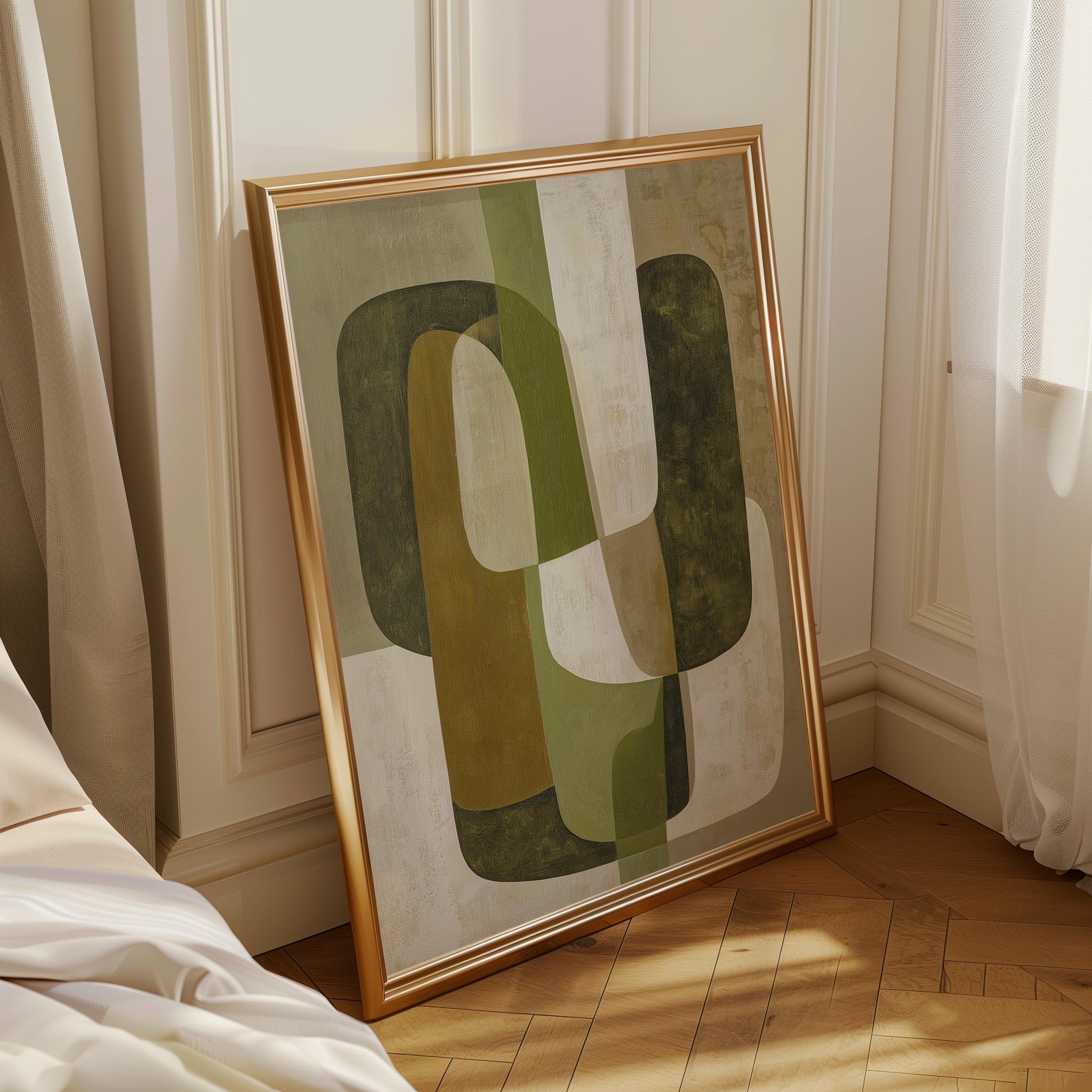 Olive Green Mid Century Modern Geometric Retro Abstract Scandinavian Wall Art by The Wall Art Studio - physical