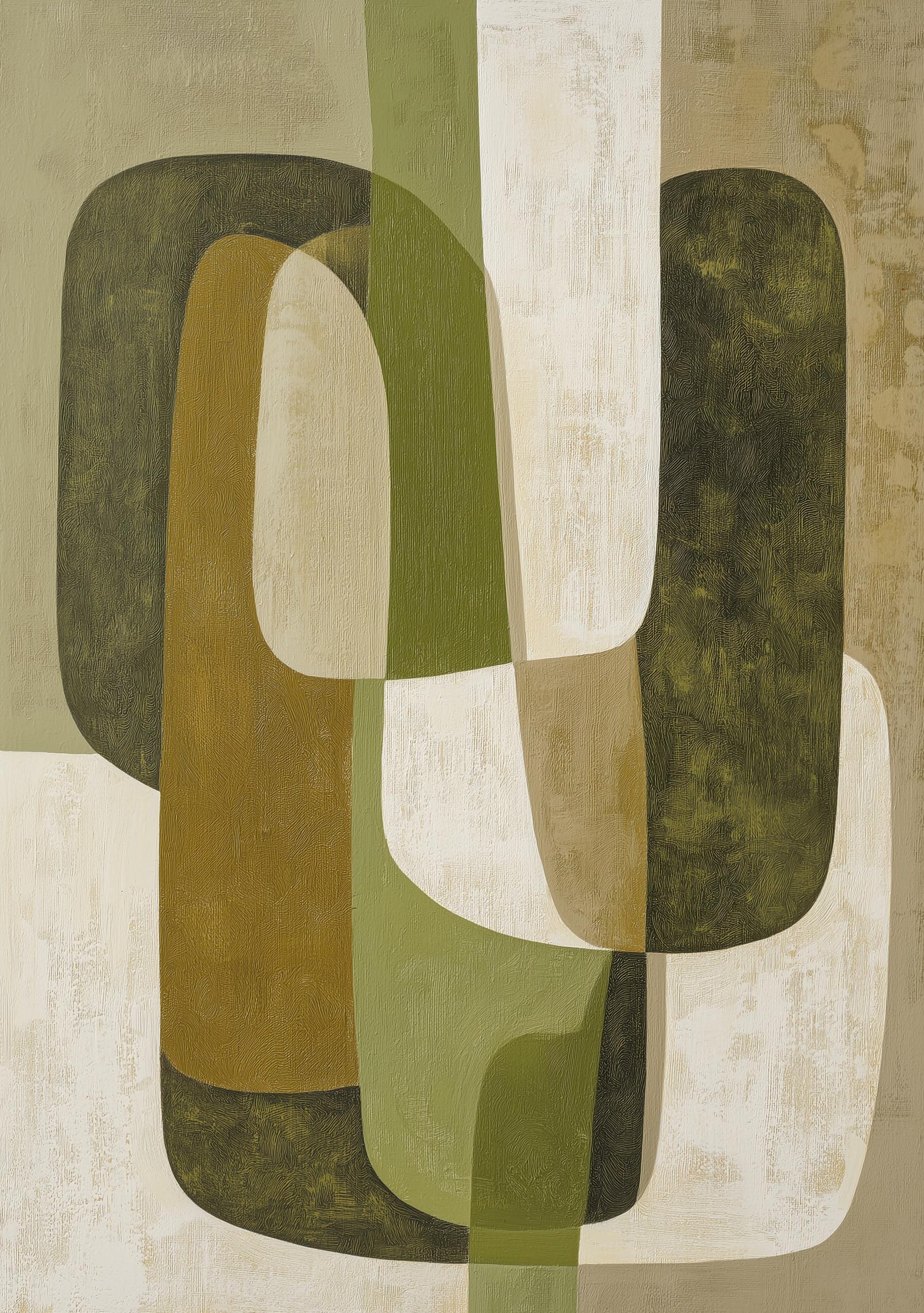 Olive Green Mid Century Modern Geometric Retro Abstract Scandinavian Wall Art by The Wall Art Studio - physical
