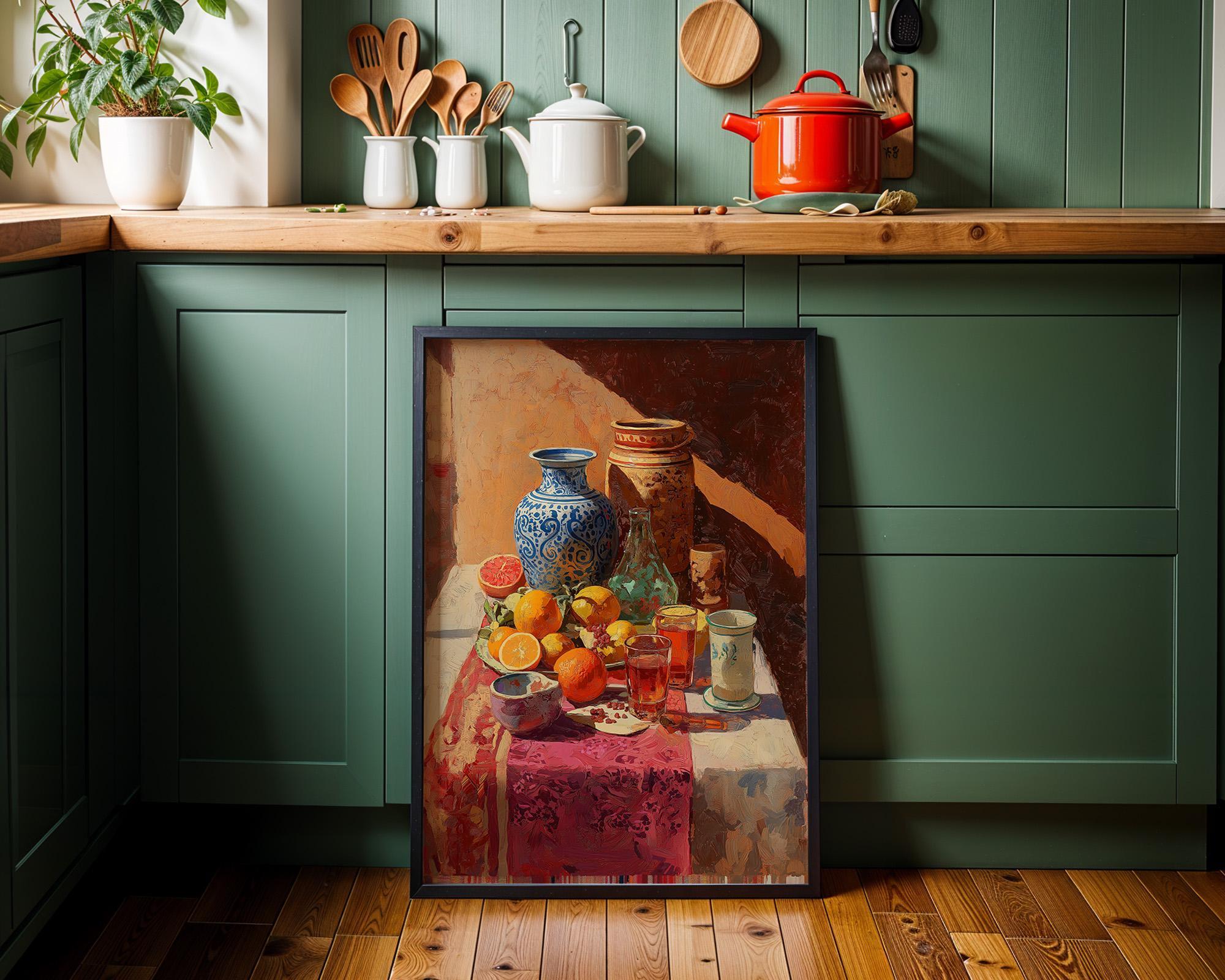 Moroccan Still Life Mediterranean Kitchen Fruit Ceramic Vase Wall Art by The Wall Art Studio