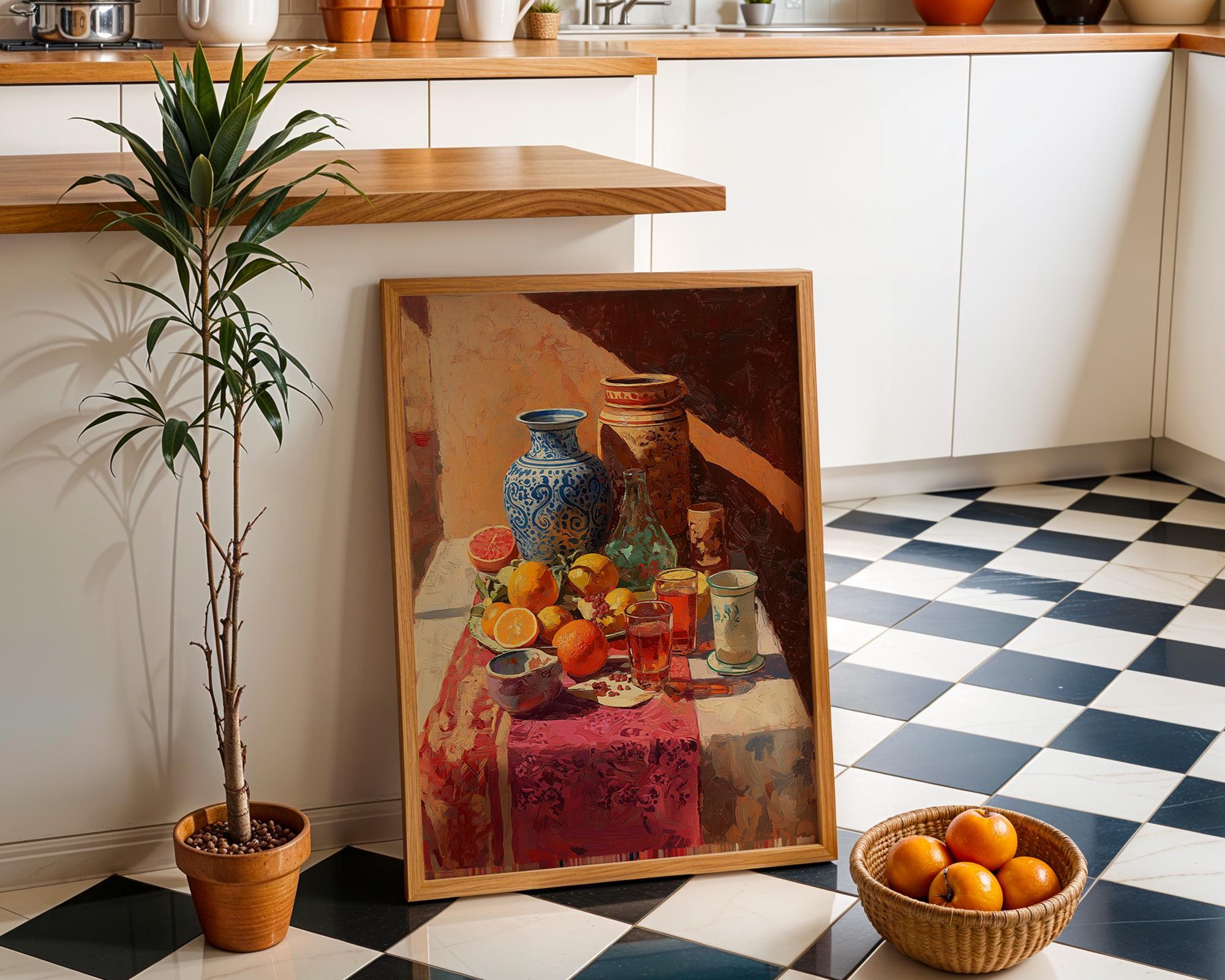 Moroccan Still Life Mediterranean Kitchen Fruit Ceramic Vase Wall Art by The Wall Art Studio