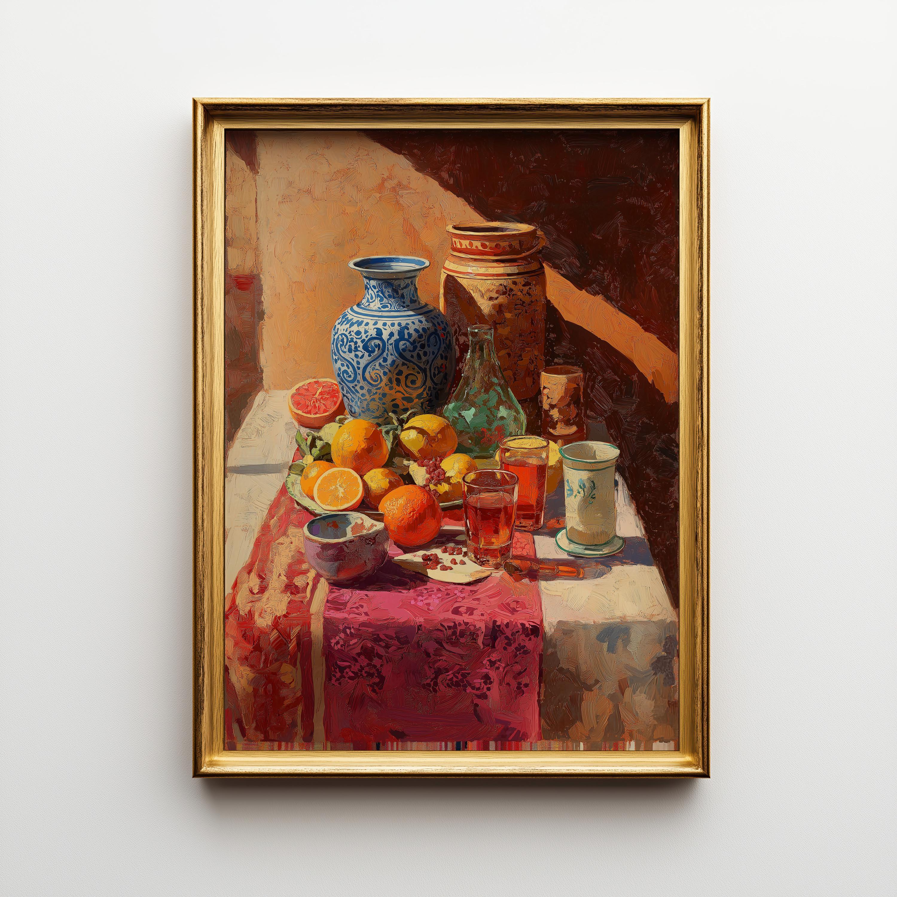 Moroccan Still Life Mediterranean Kitchen Fruit Ceramic Vase Wall Art by The Wall Art Studio