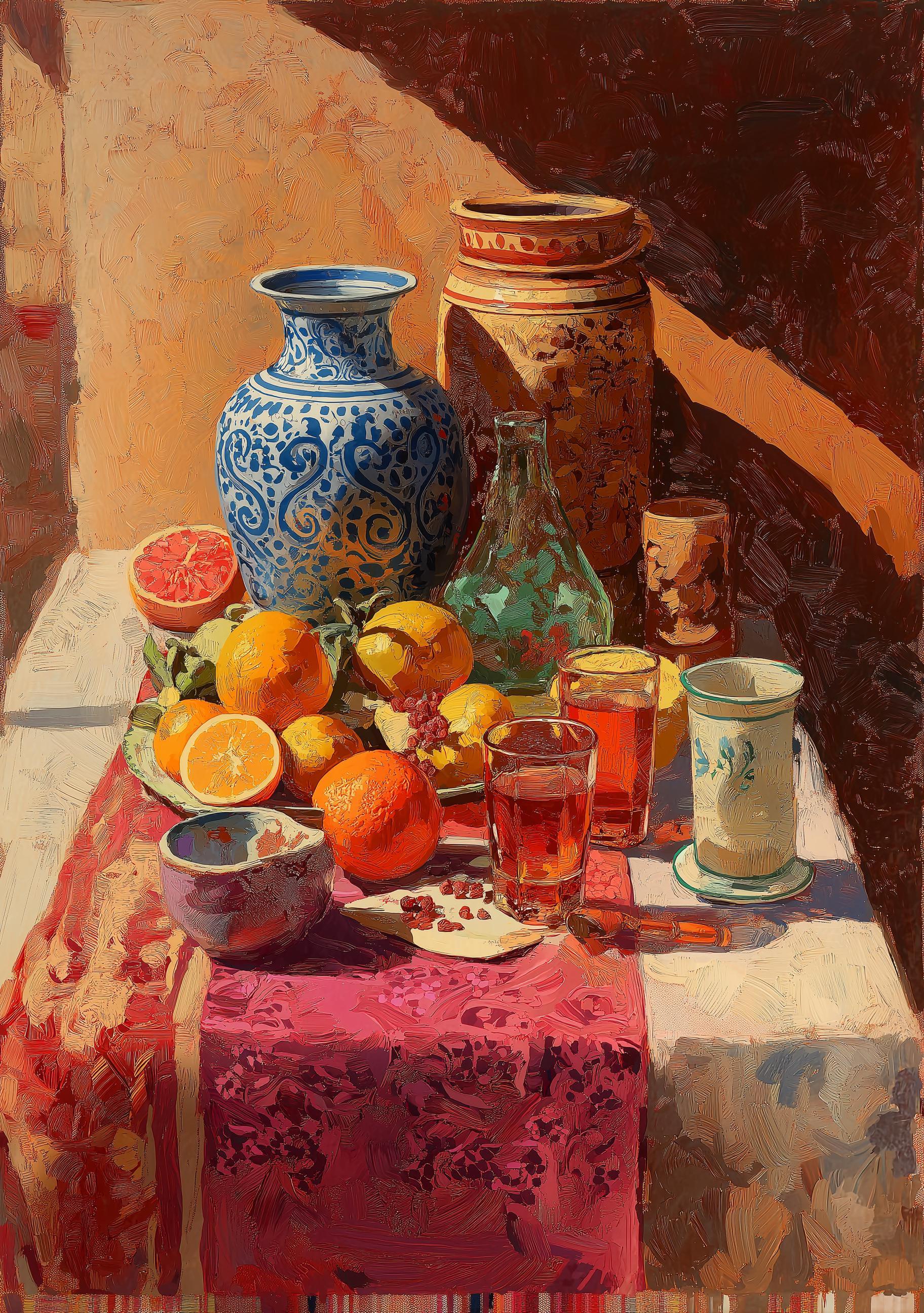 Moroccan Still Life Mediterranean Kitchen Fruit Ceramic Vase Wall Art by The Wall Art Studio