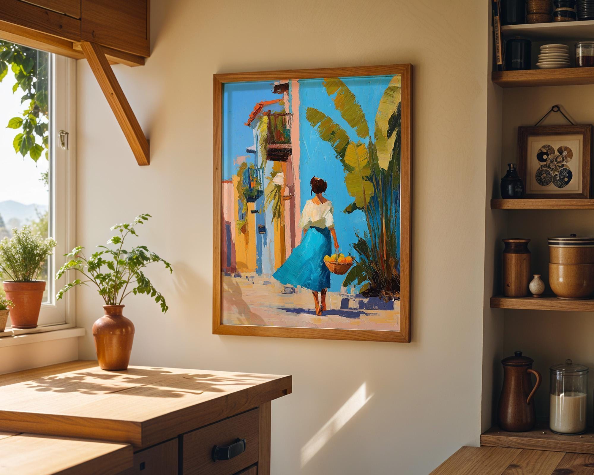 Tropical Street Scene Caribbean Coastal Bright Summer Wall Art