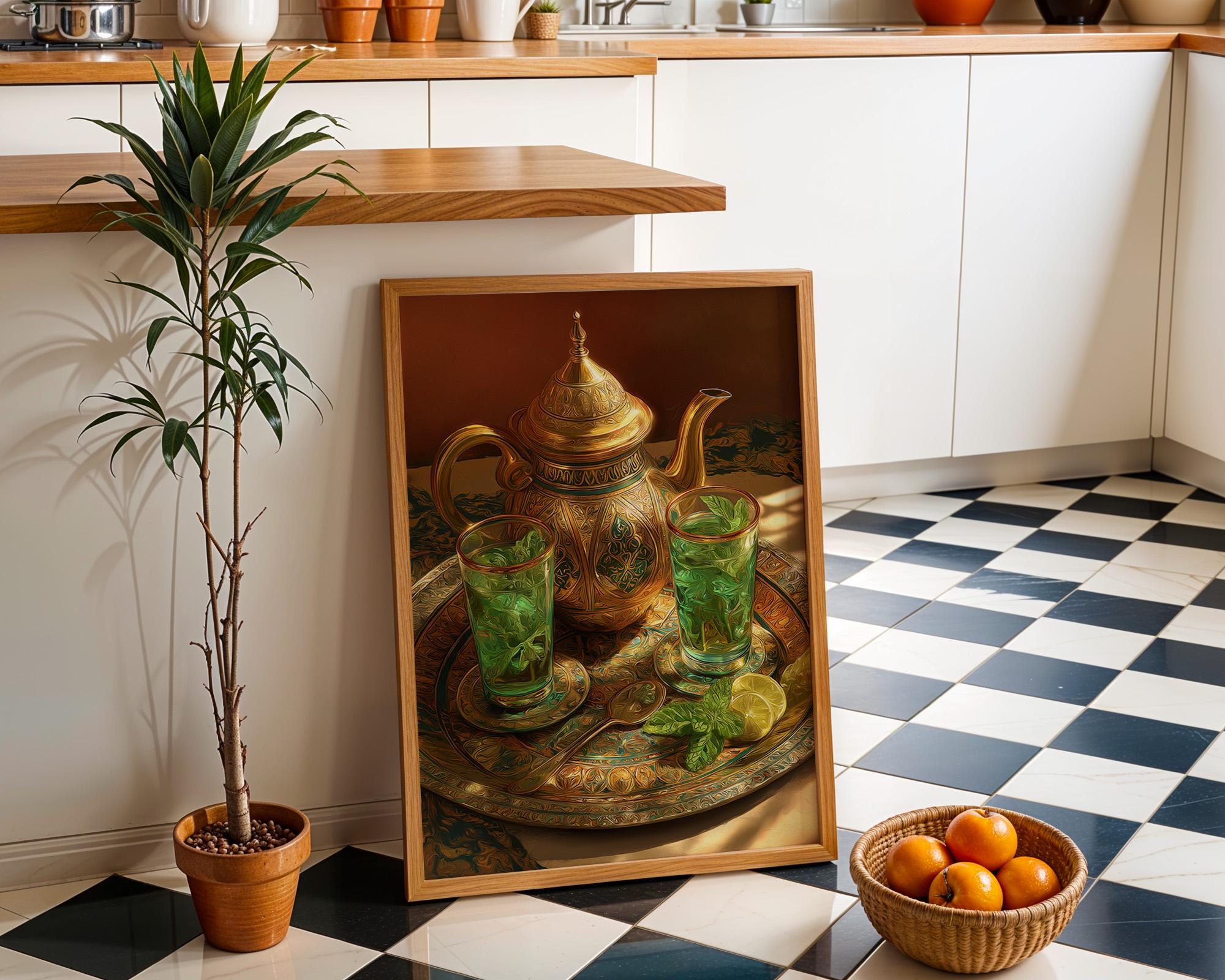 Mediterranean Kitchen Decor Moroccan Mint Tea Wall Art by The Wall Art Studio