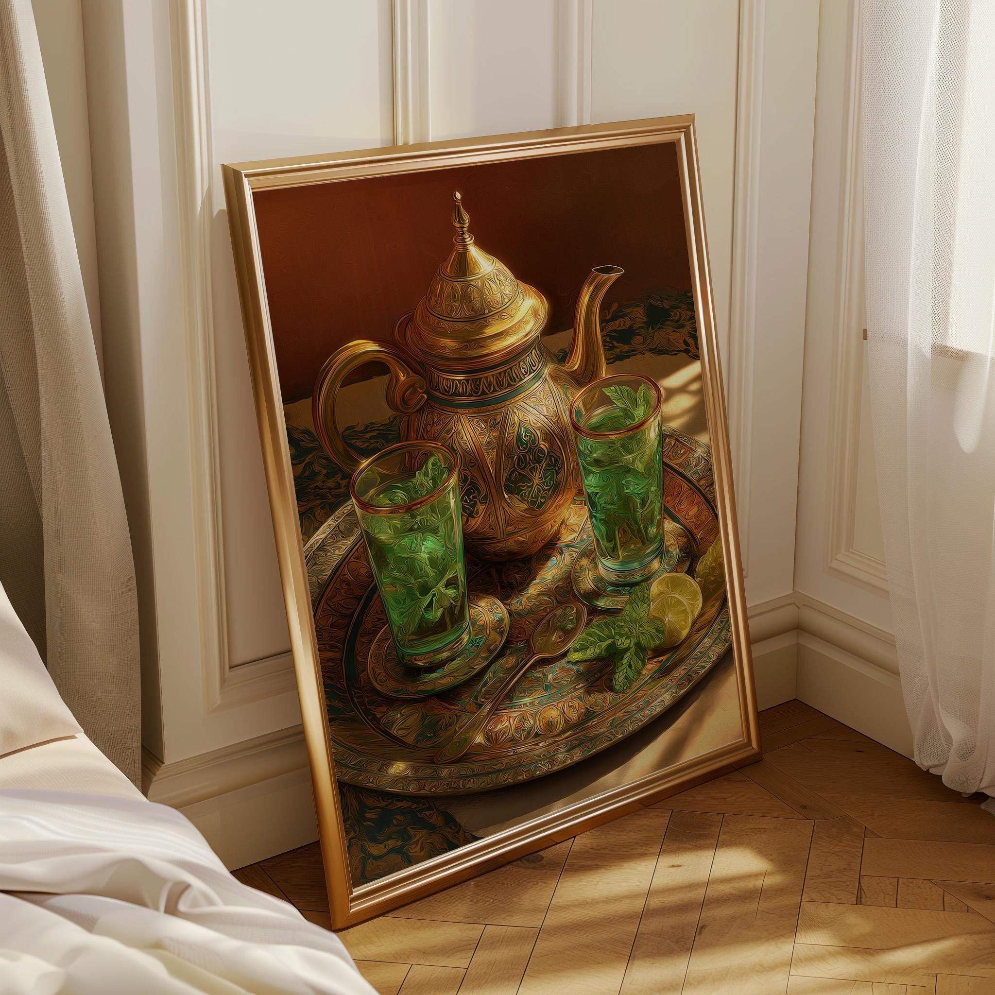 Mediterranean Kitchen Decor Moroccan Mint Tea Wall Art by The Wall Art Studio
