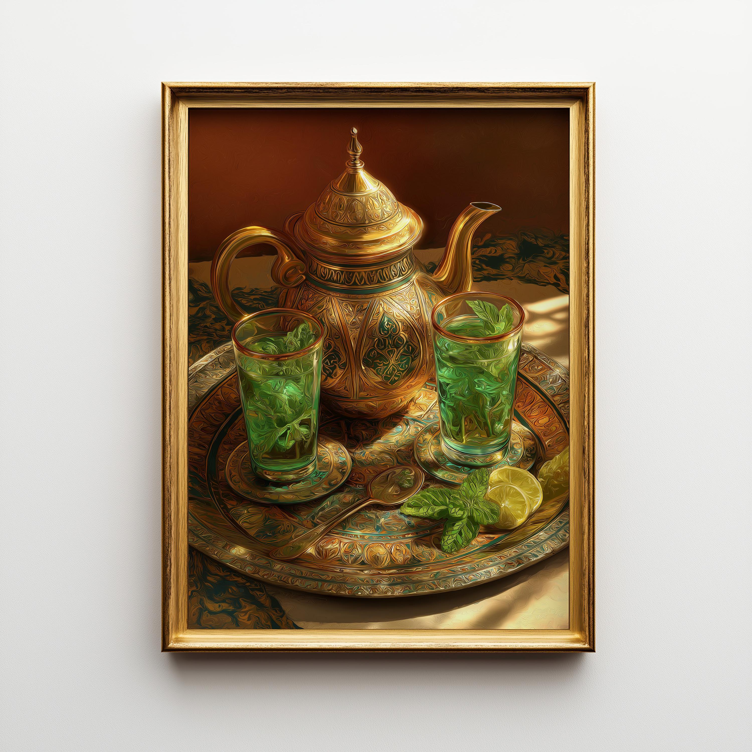 Mediterranean Kitchen Decor Moroccan Mint Tea Wall Art by The Wall Art Studio