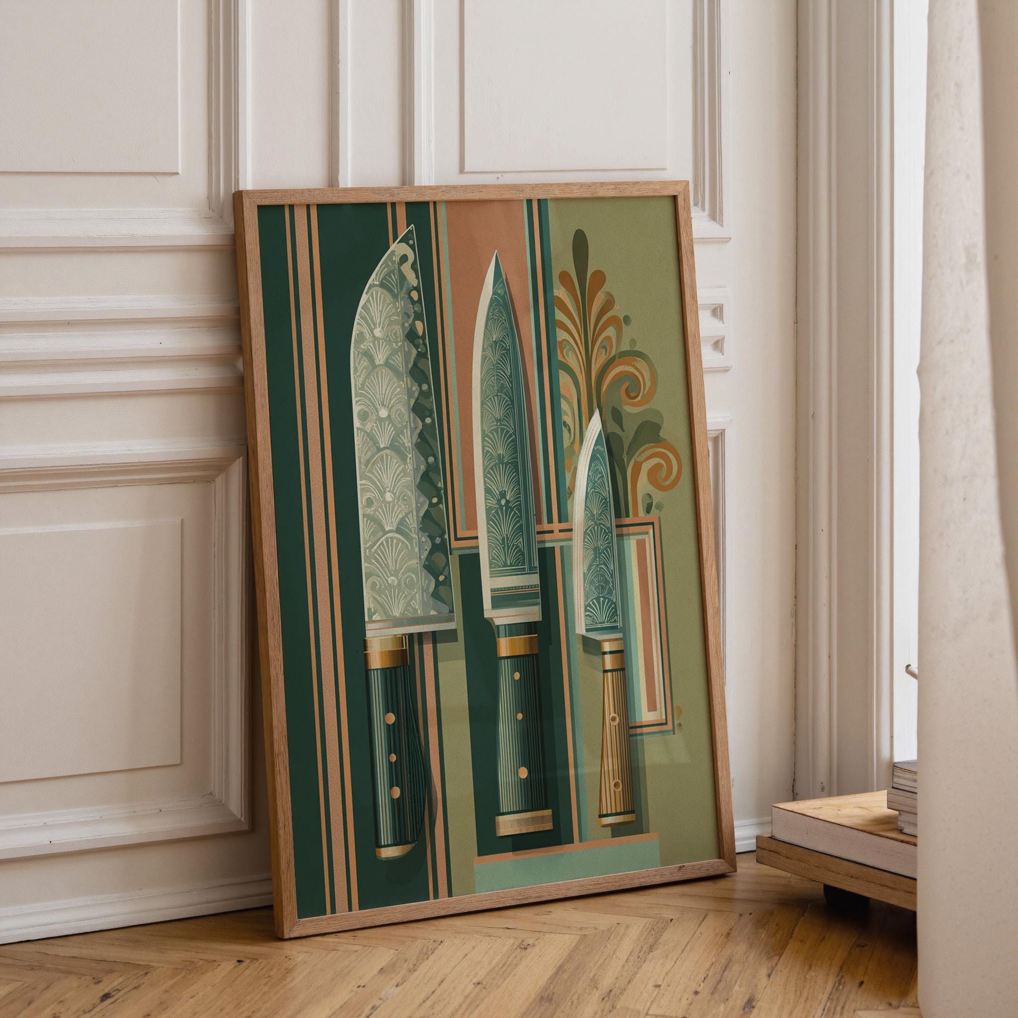 Art Deco Vintage Culinary Kitchen Knife Wall Art by The Wall Art Studio