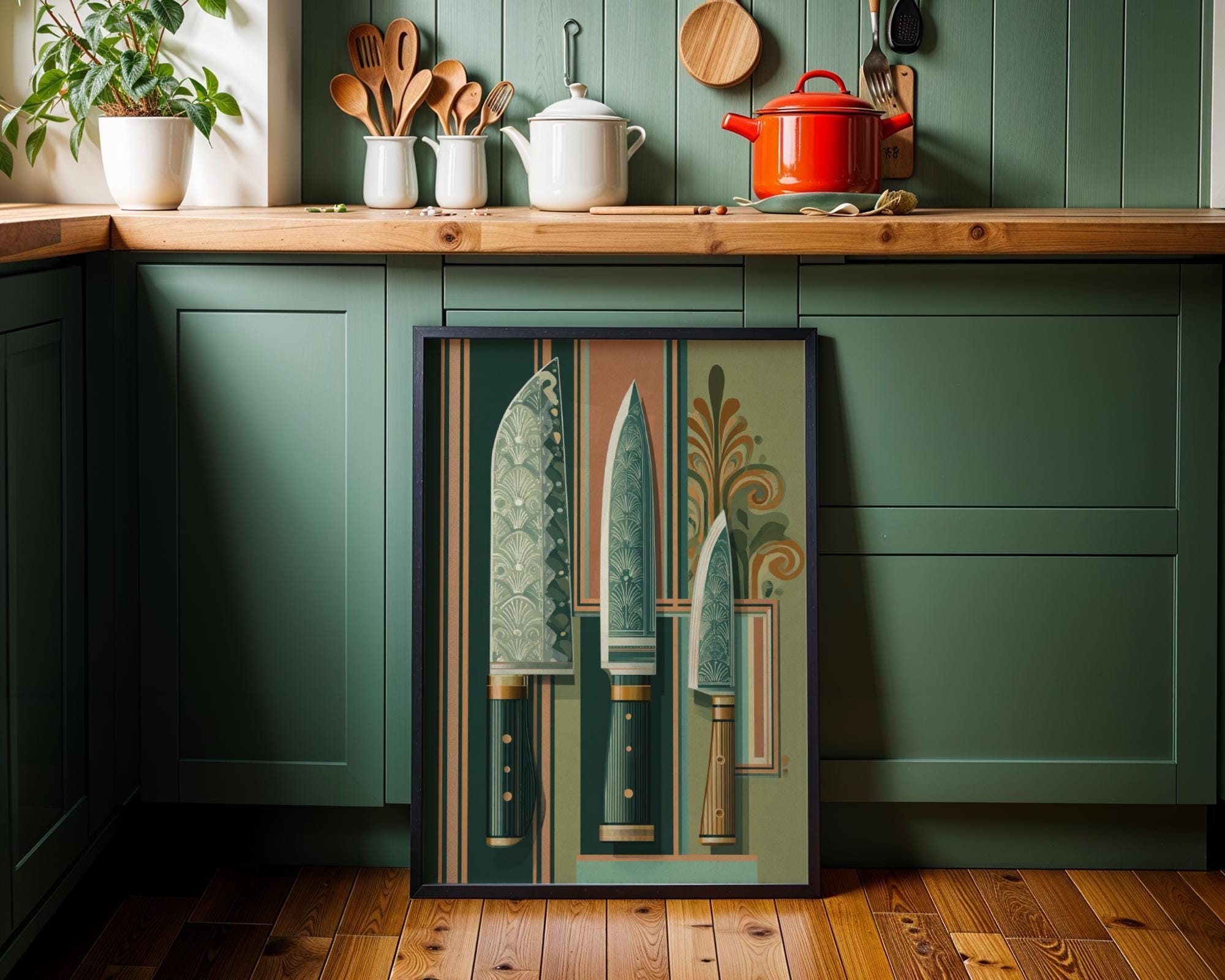 Art Deco Vintage Culinary Kitchen Knife Wall Art by The Wall Art Studio