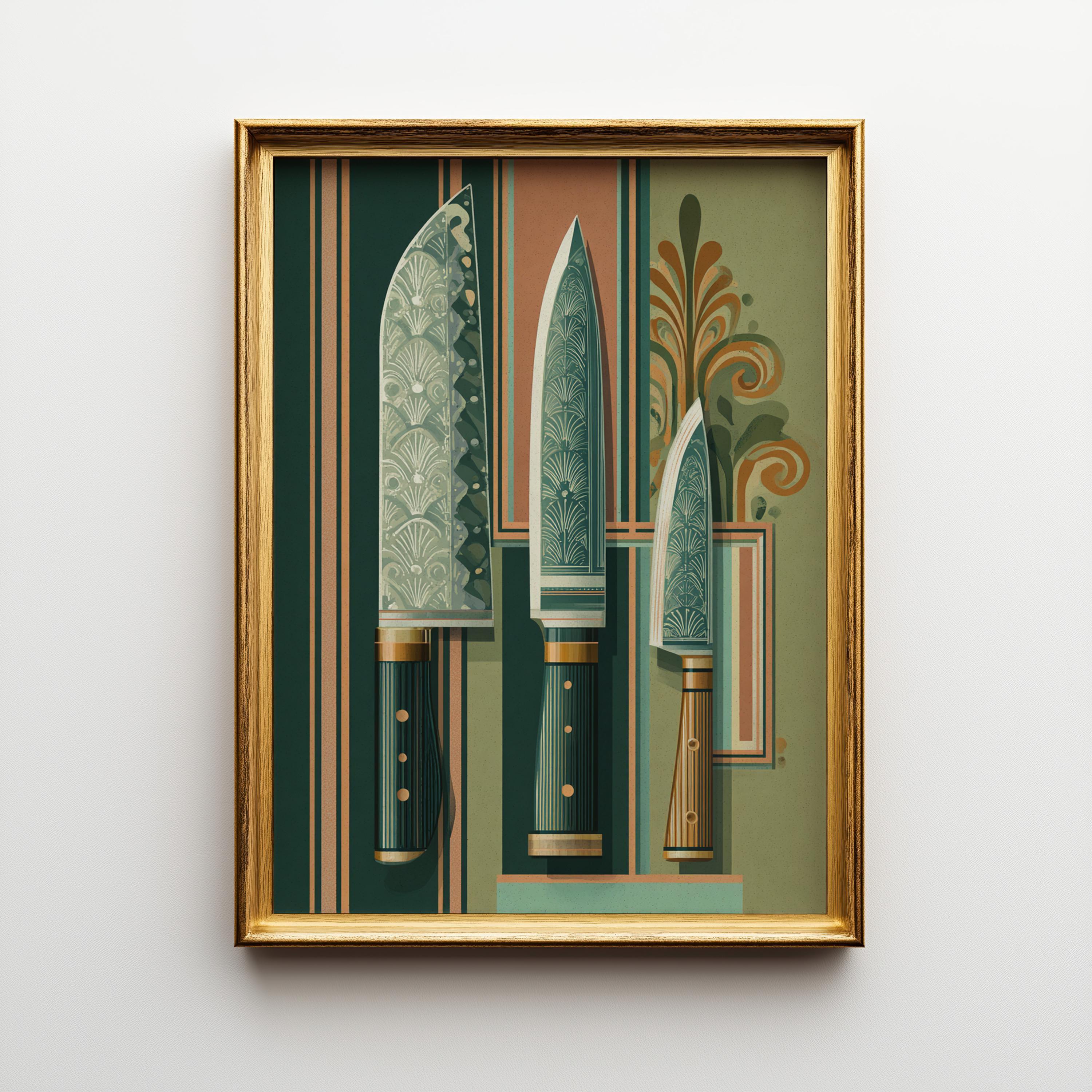 Art Deco Vintage Culinary Kitchen Knife Wall Art by The Wall Art Studio