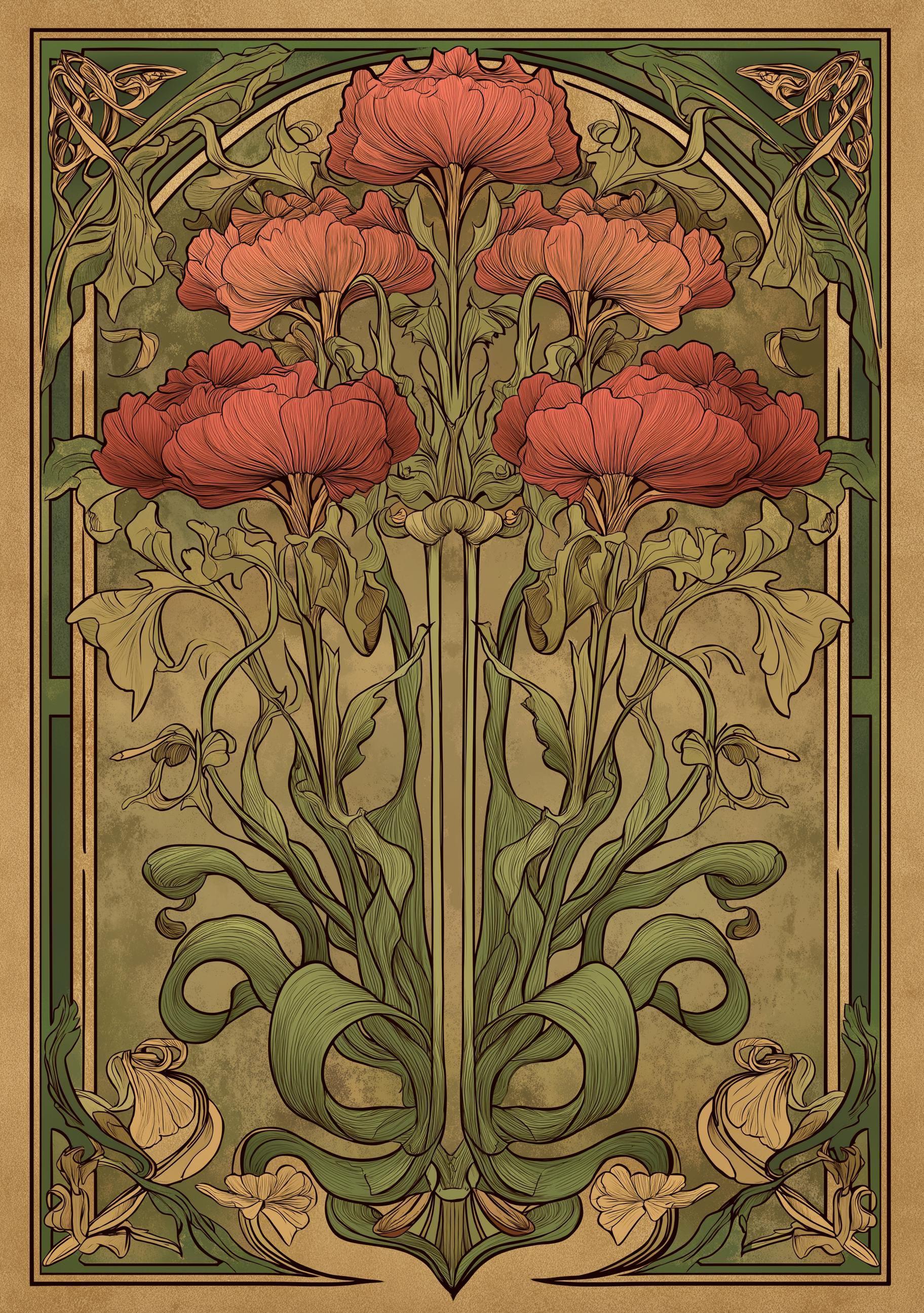 Art Nouveau Thistle Botanical Print, William Morris Style Floral Wall Art, Vintage Botanical Poster, Antique Flower Illustration