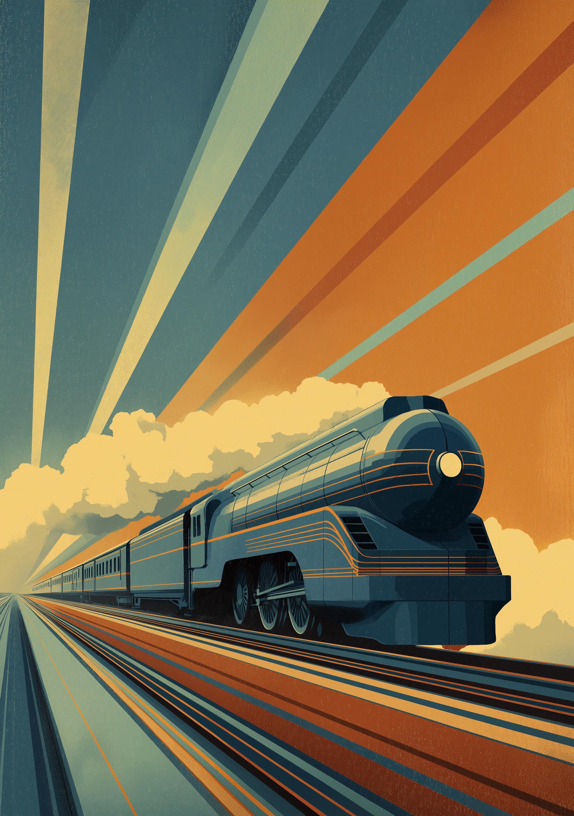 Art Deco Retro Train Streamline Railway Vintage Wall Art by The Wall Art Studio - physical