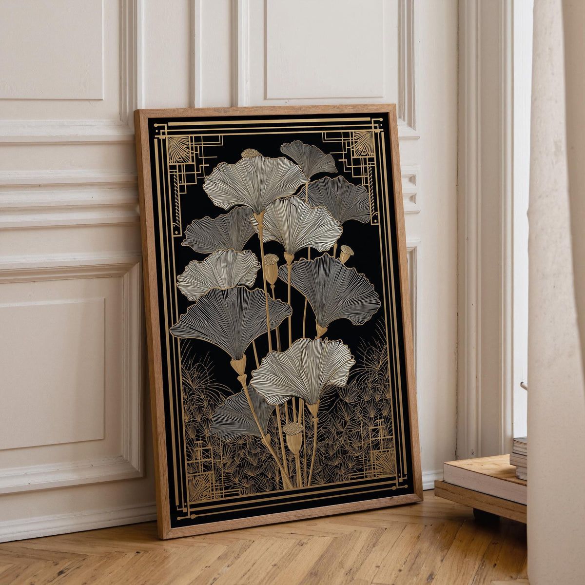 Art Deco Ginkgo Leaf Gold Botanical Vintage Floral Wall Art by The Wall Art Studio - physical