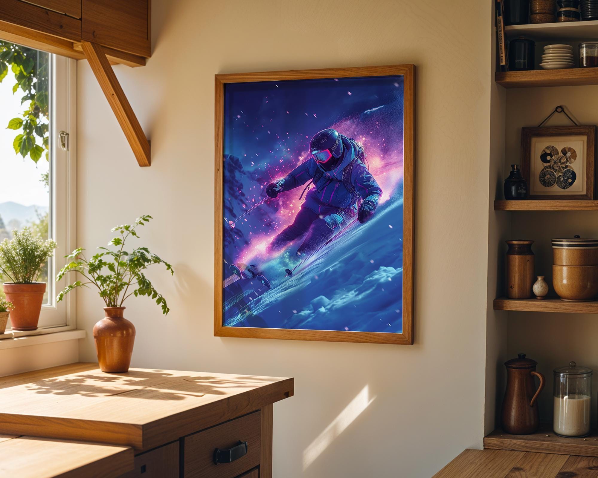 Neon Vaporwave Ski Synthwave Winter Sports Wall Art by The Wall Art Studio