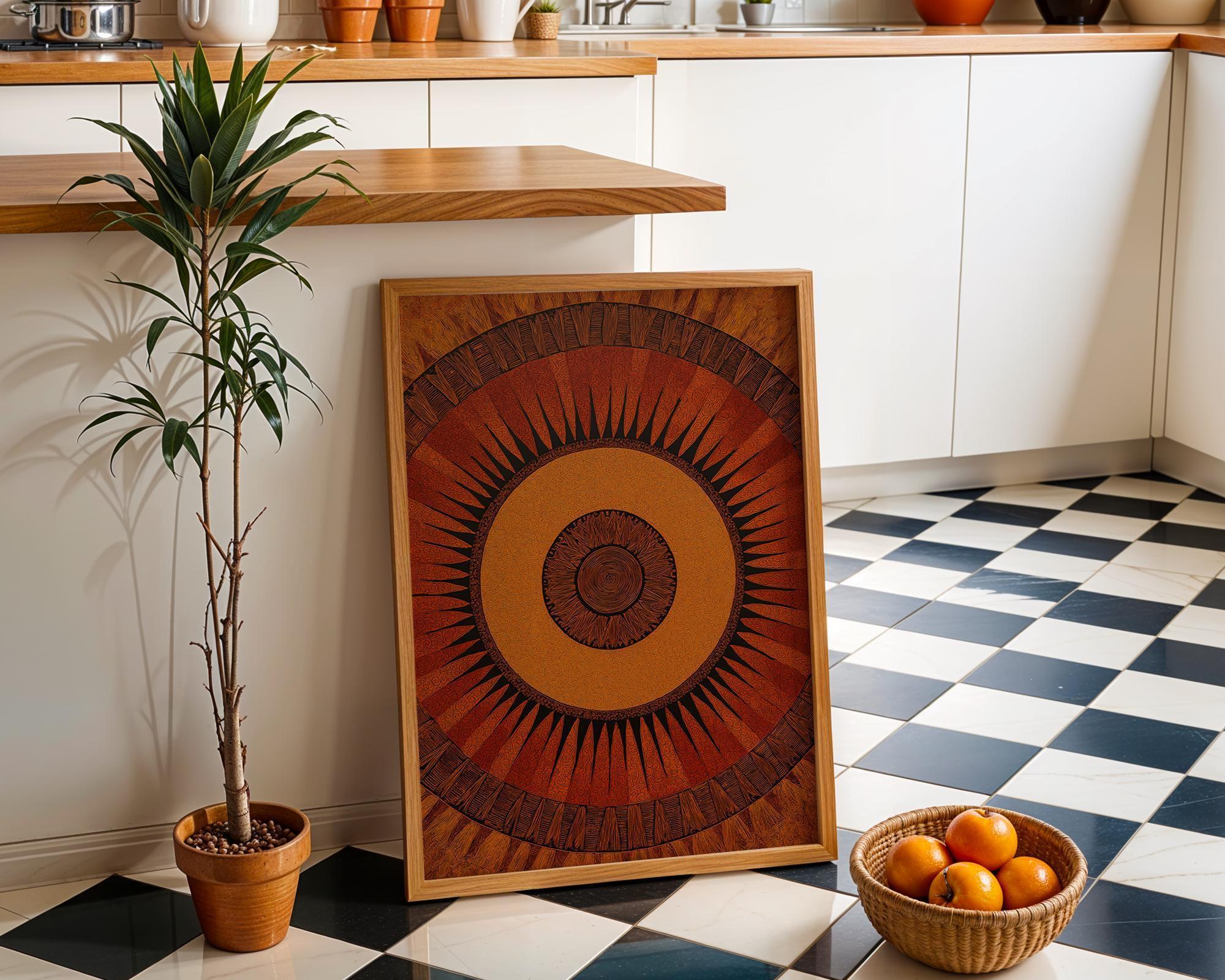 Mid Century Modern Sunburst Wall Art, Retro Geometric Sun Print, Burnt Orange Abstract Poster, Bauhaus Style Artwork, MCM Décor