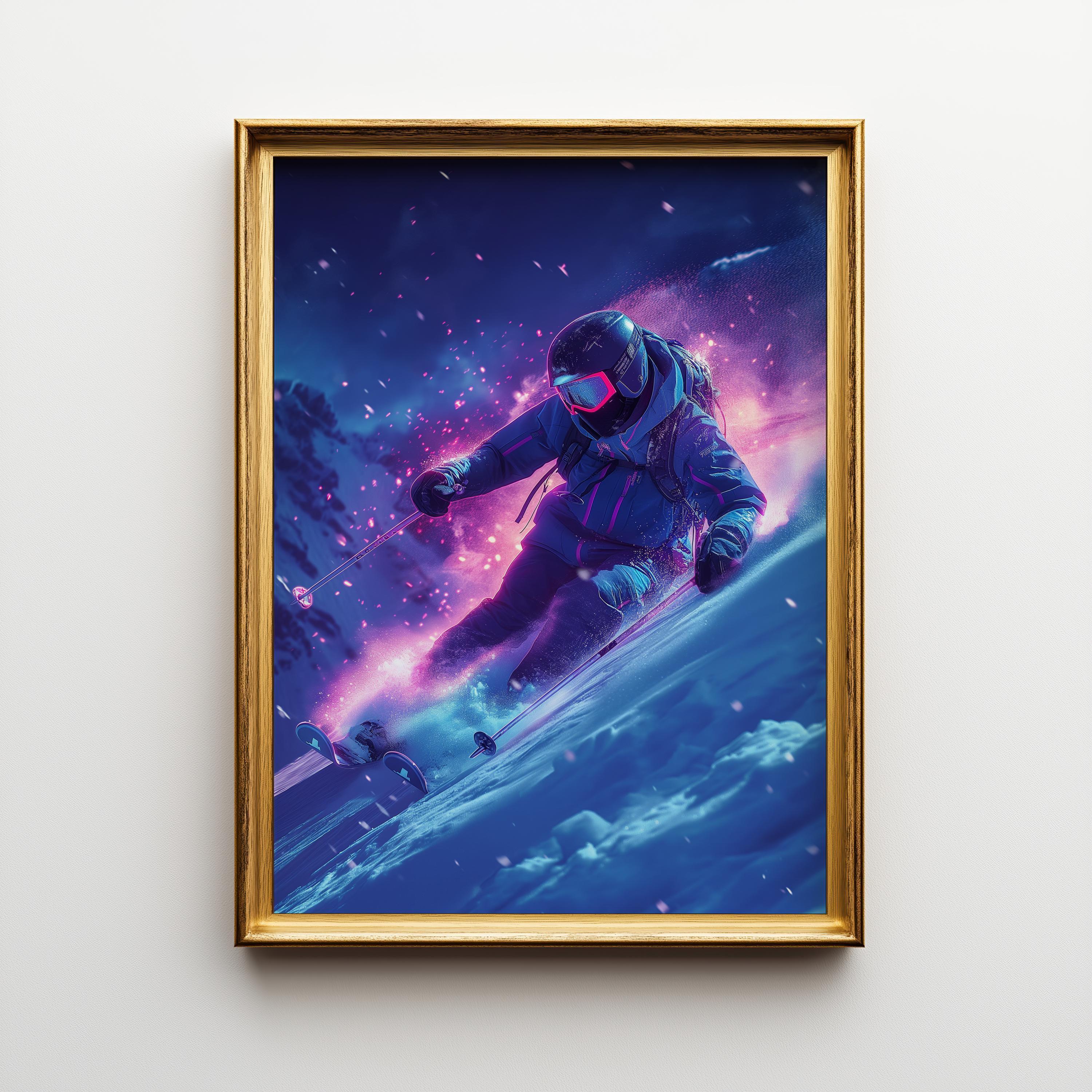 Neon Vaporwave Ski Synthwave Winter Sports Wall Art by The Wall Art Studio